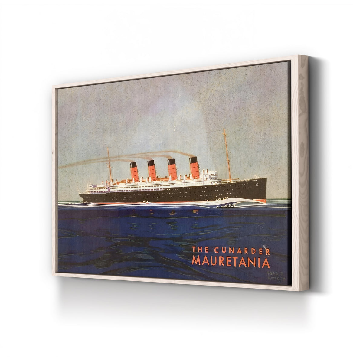 The Cunarder Mauretania by Fred J. Hoertz canvas print in natural wood frame