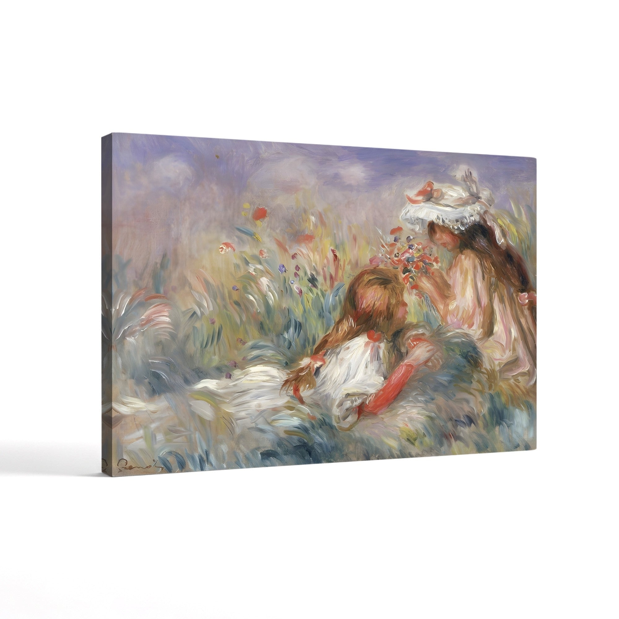 Two Children Seated Among Flowers, 1900 – Pierre-Auguste Renoir Wall Art | Impressionist Figural Canvas Print