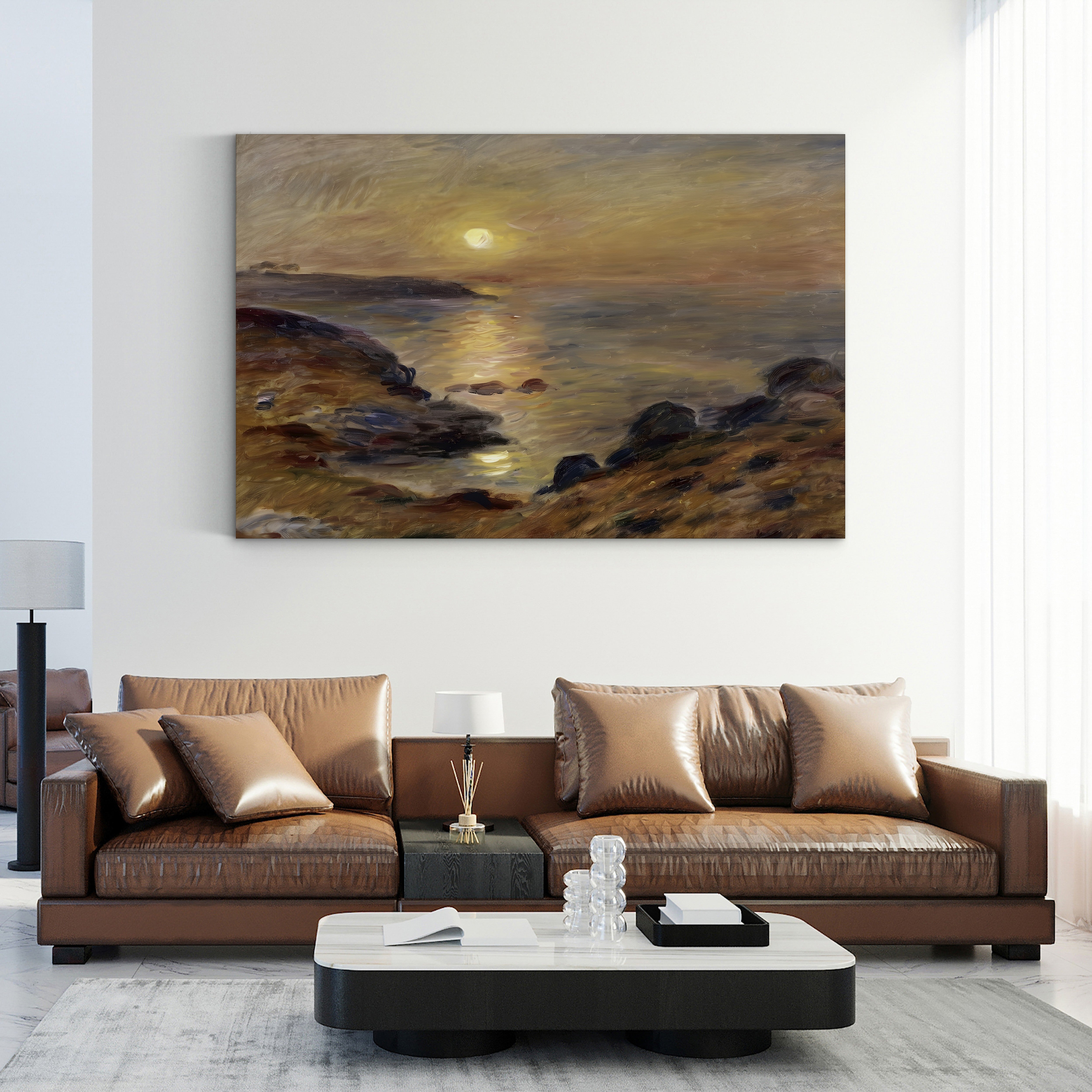 Setting Sun at Douarnenez, 1883 – Pierre-Auguste Renoir Wall Art | Impressionist Seascape Canvas Print