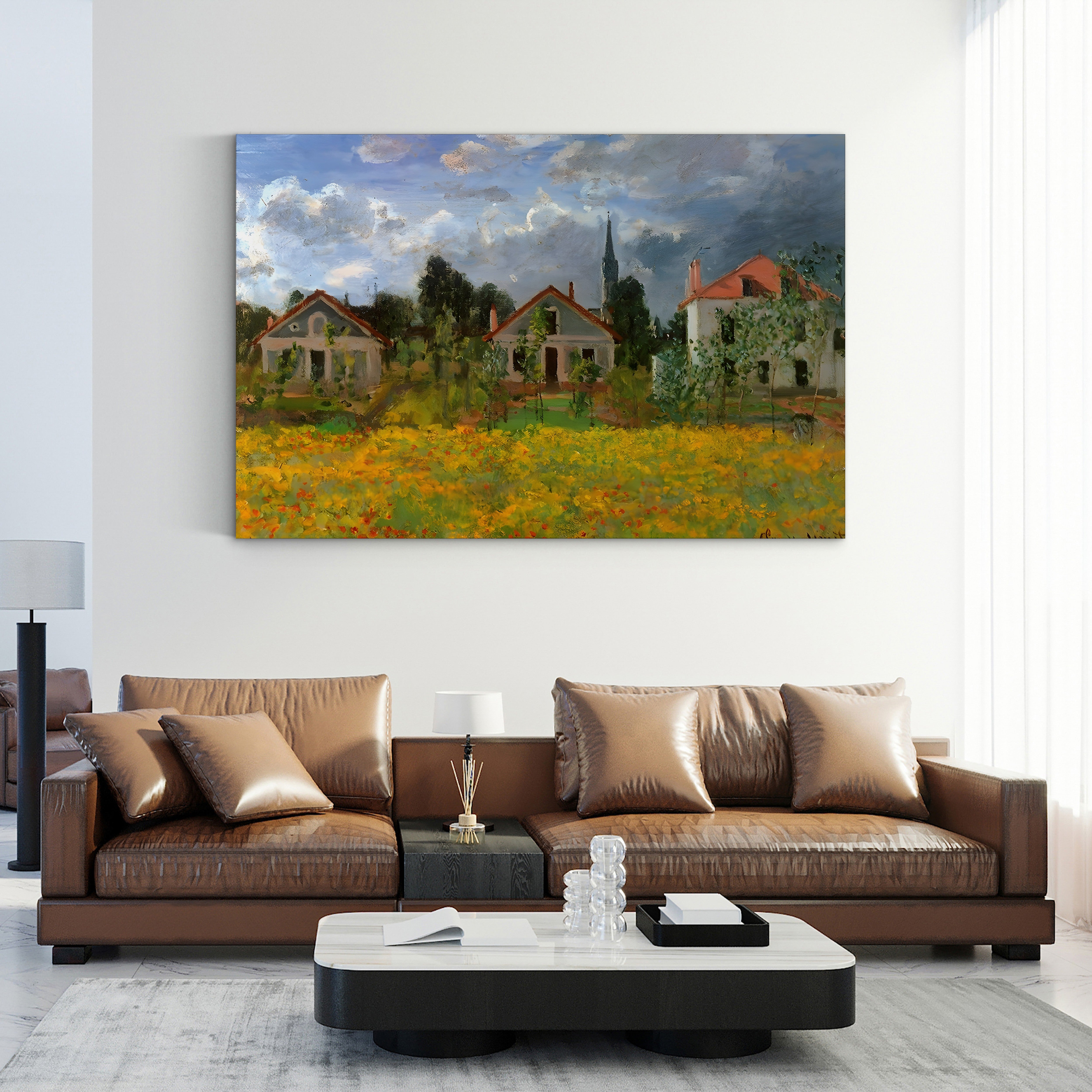 Houses in the Countryside – Claude Monet Wall Art | Impressionist Rural Landscape Canvas Print