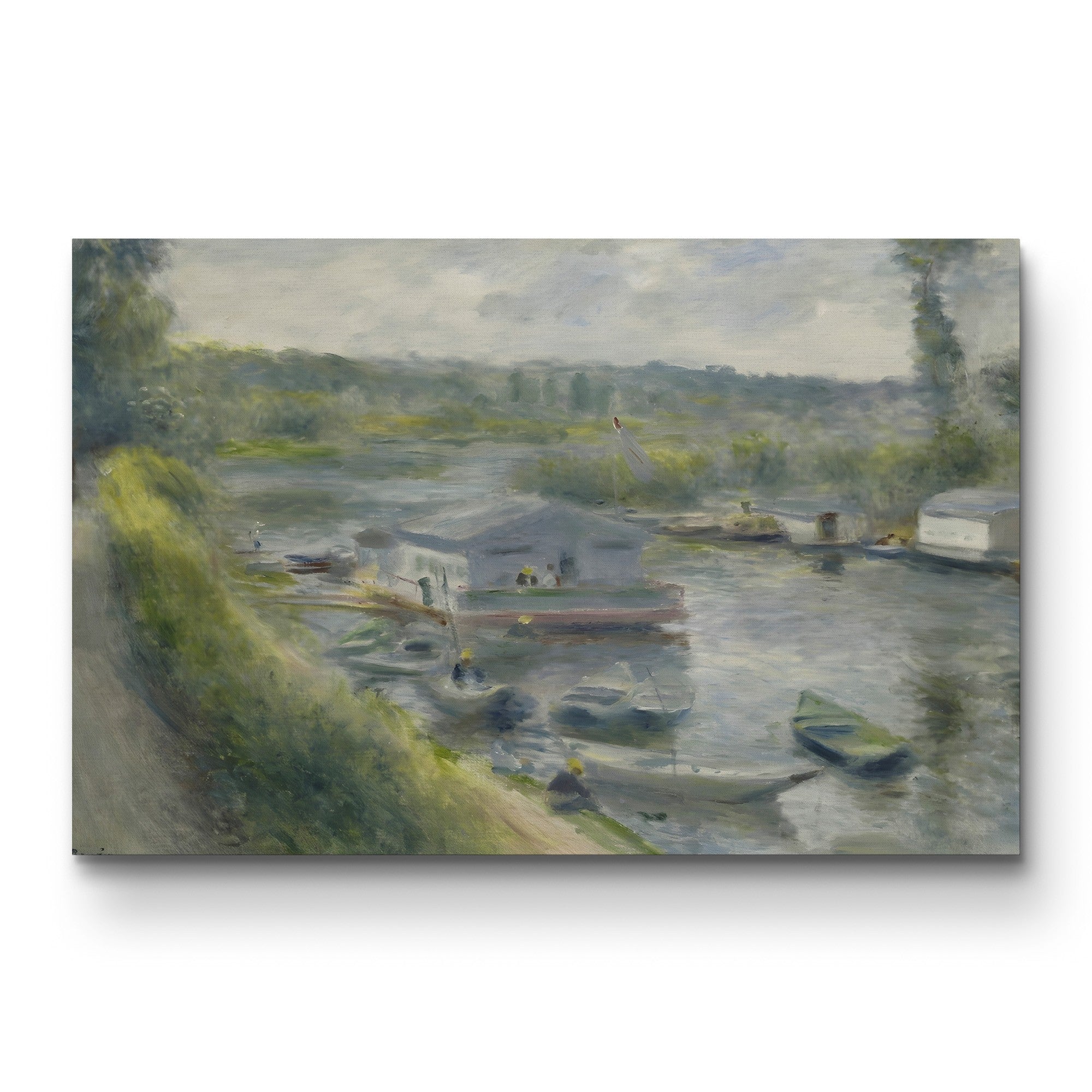 Wash-House Boat at Bas-Meudon, 1874 – Pierre-Auguste Renoir Wall Art | Impressionist Riverscape Canvas Print