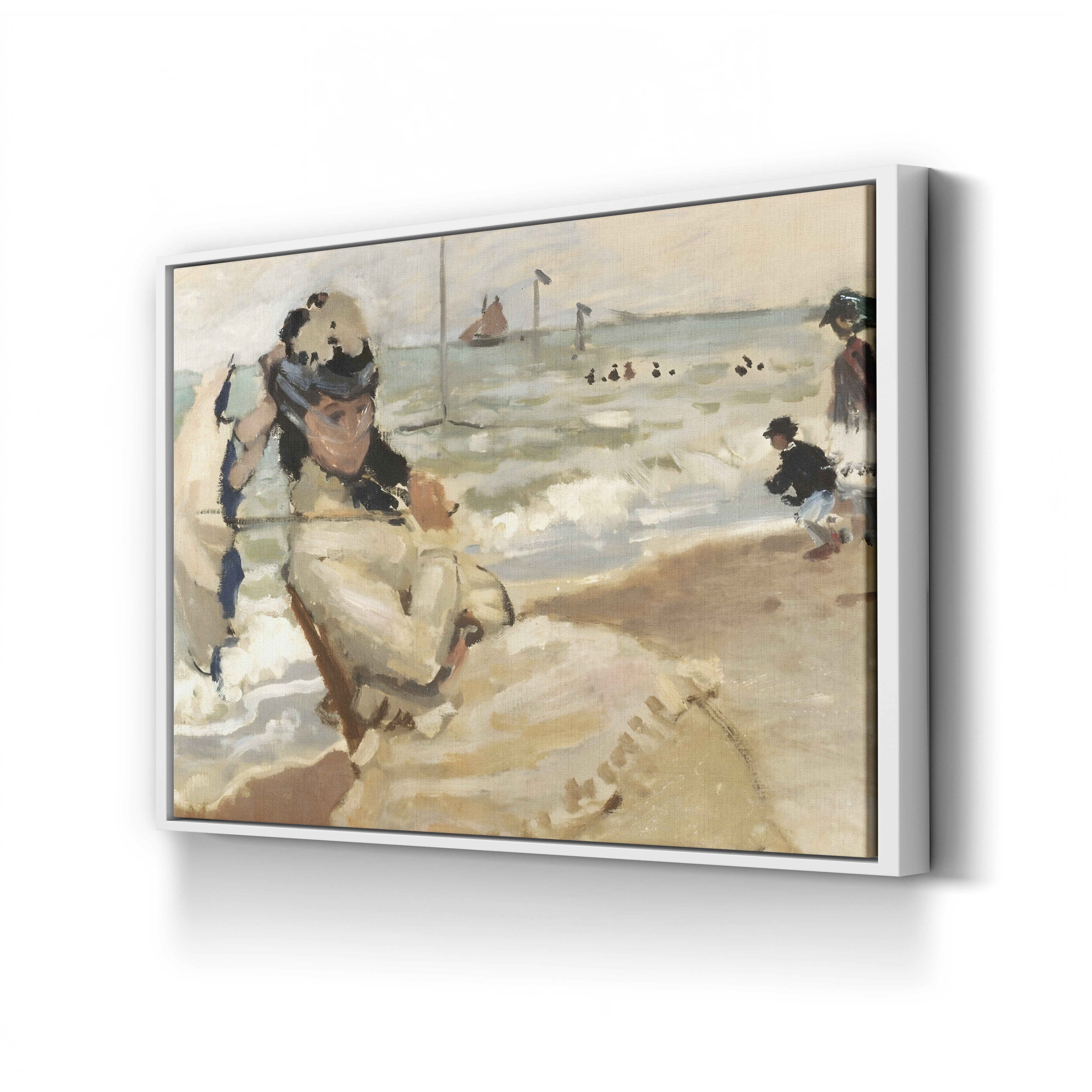 Camille on the Beach at Trouville – Claude Monet Wall Art | Early Impressionist Norman Beach Canvas Print