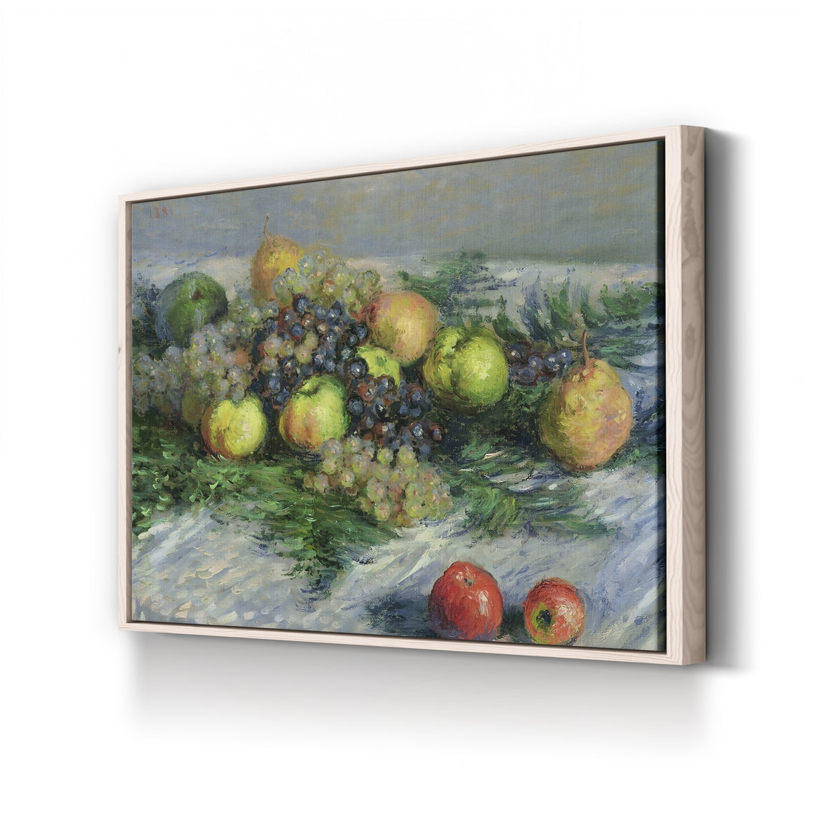 Still Life with Pears and Grapes (Nature morte, poires et raisin), c. 1880 by Claude Monet canvas print in natural frame