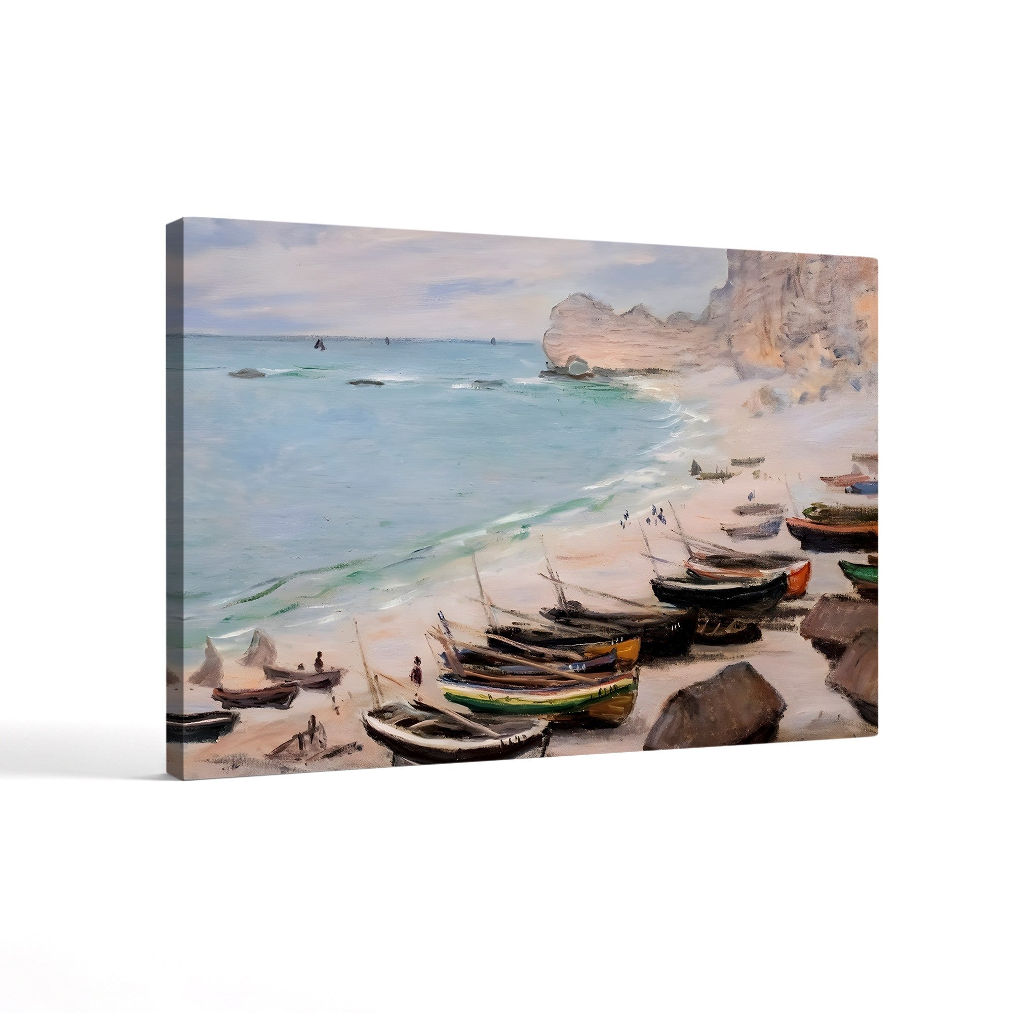 Bateaux sur la Plage à Étretat, 1883 – Claude Monet Wall Art | Impressionist Normandy Coastal Canvas Print