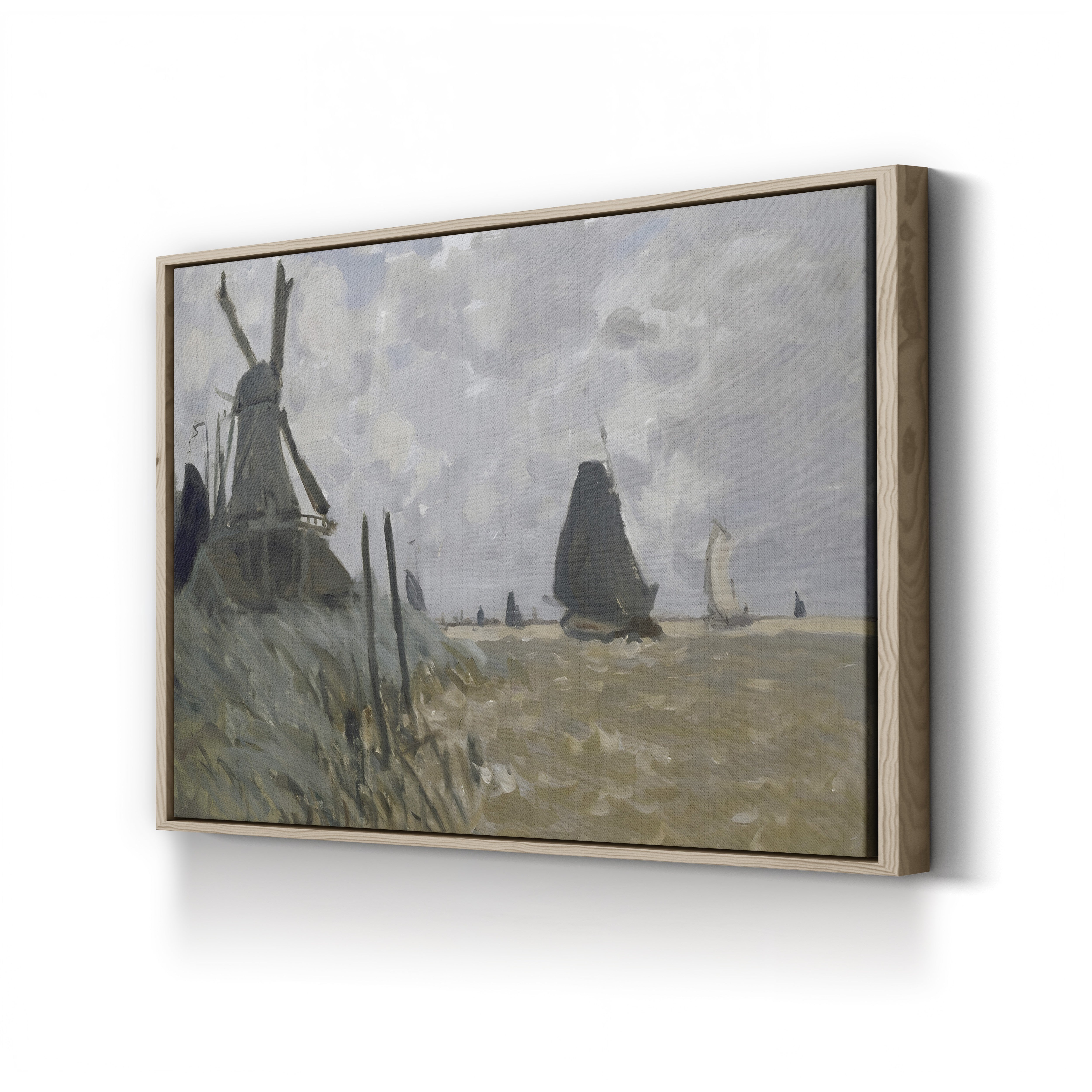 A Windmill near Zaandam – Claude Monet Wall Art | Early Impressionist Dutch Landscape Canvas Print