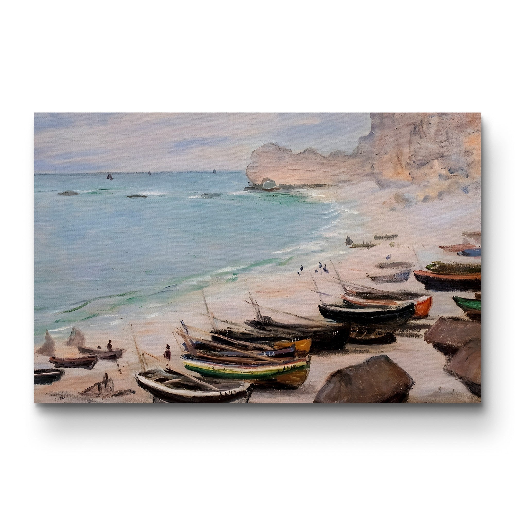 Bateaux sur la Plage à Étretat, 1883 – Claude Monet Wall Art | Impressionist Normandy Coastal Canvas Print