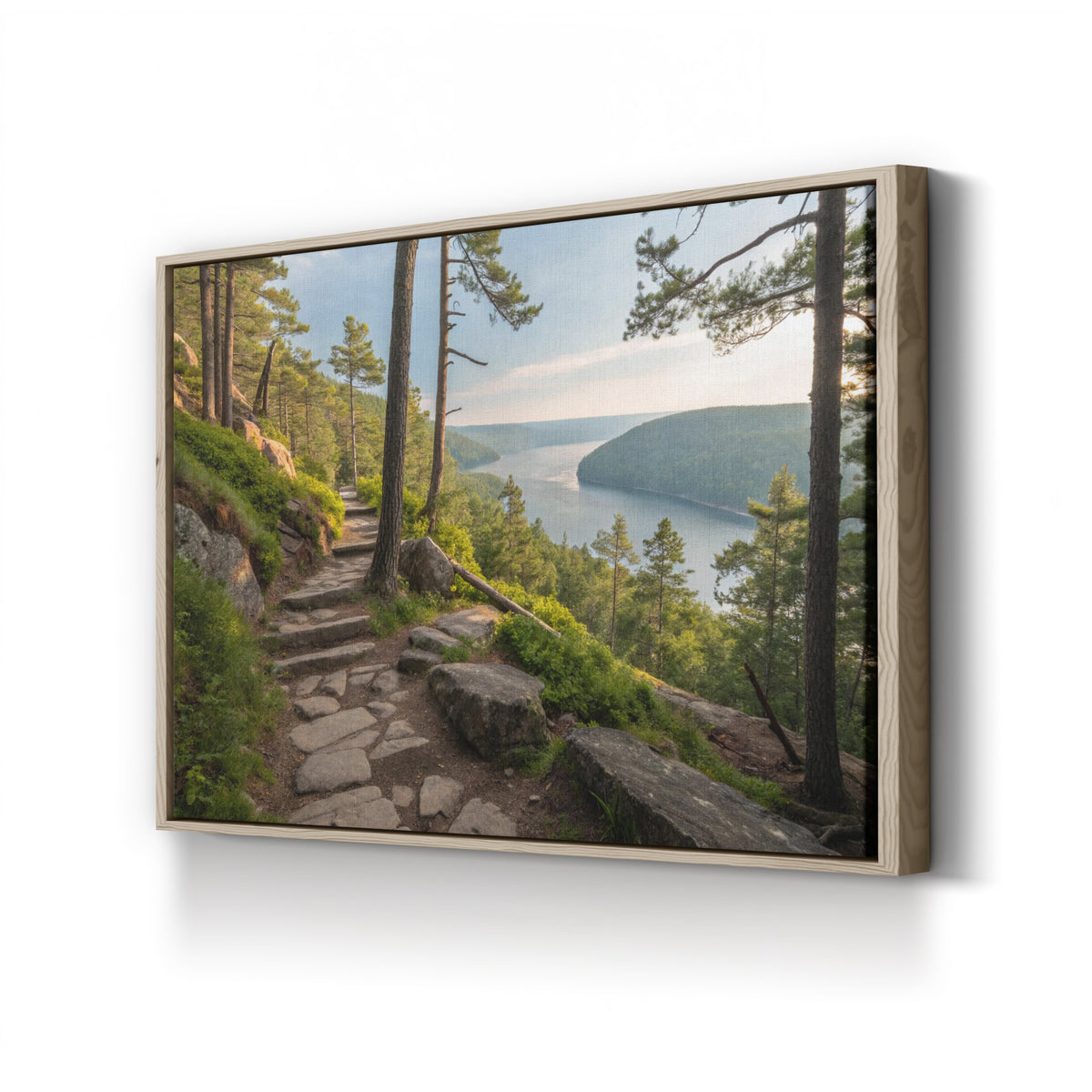 Ice Age Trail Overlook canvas print in an oak frame