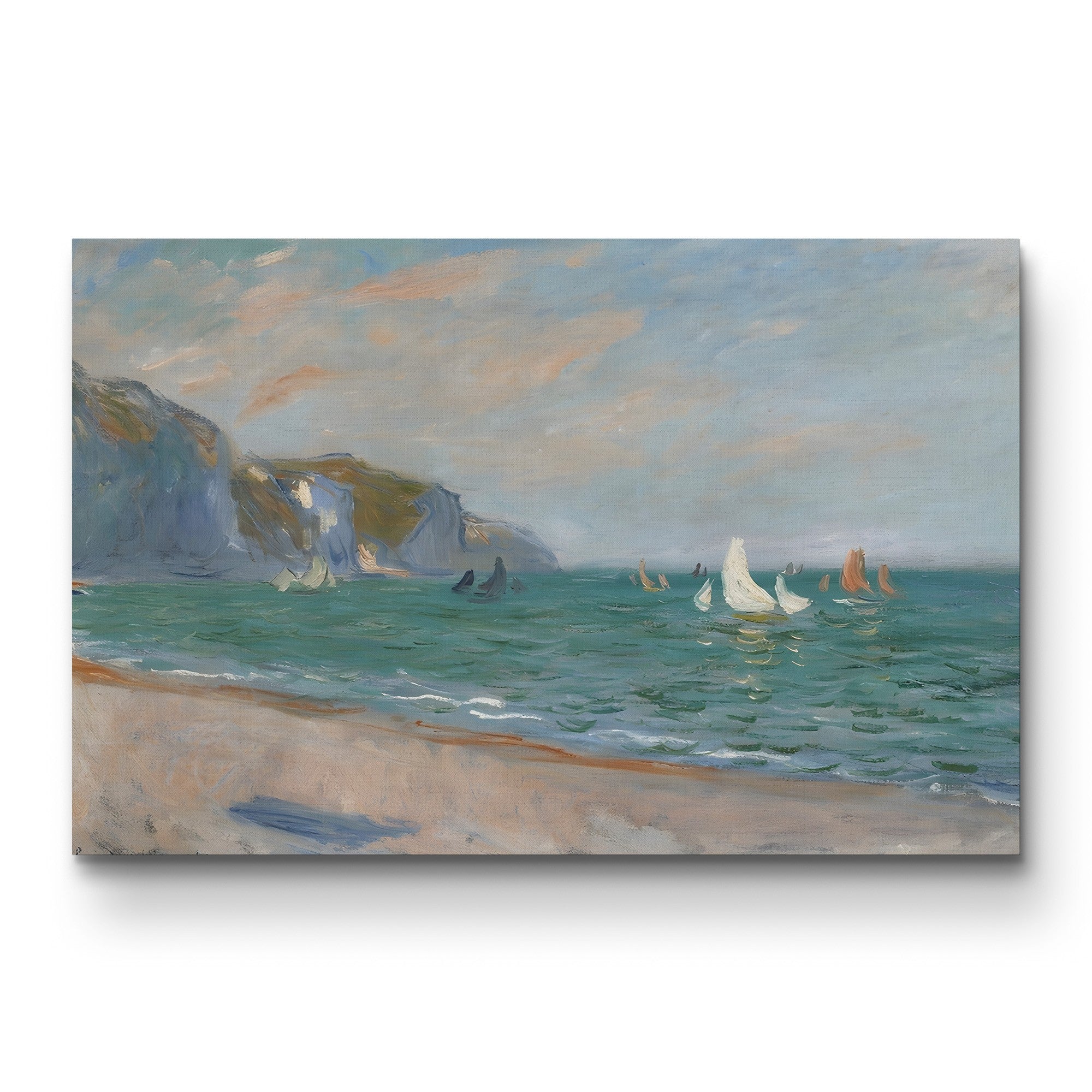 Boats Below the Pourville Cliffs, 1882 – Claude Monet Wall Art | Impressionist Normandy Coastal Canvas Print