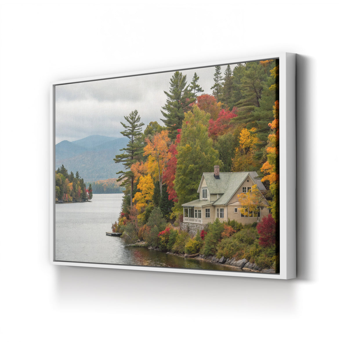 Adirondack Cottage, Adirondack Mountains, New York canvas print in white frame