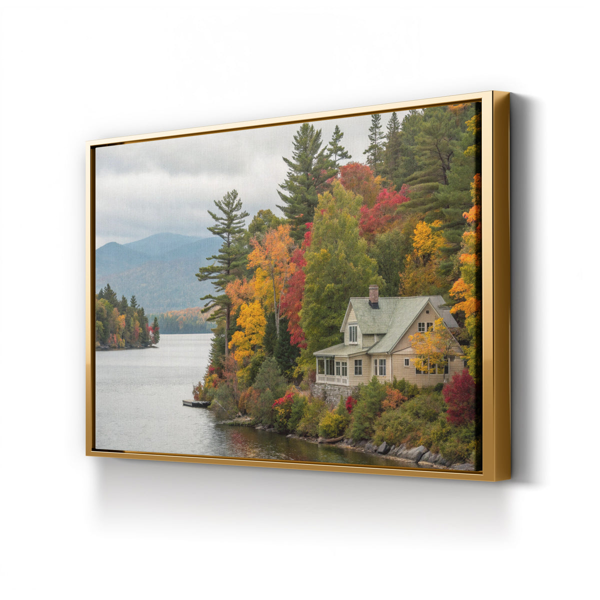 Adirondack Cottage, Adirondack Mountains, New York canvas print in gold frame