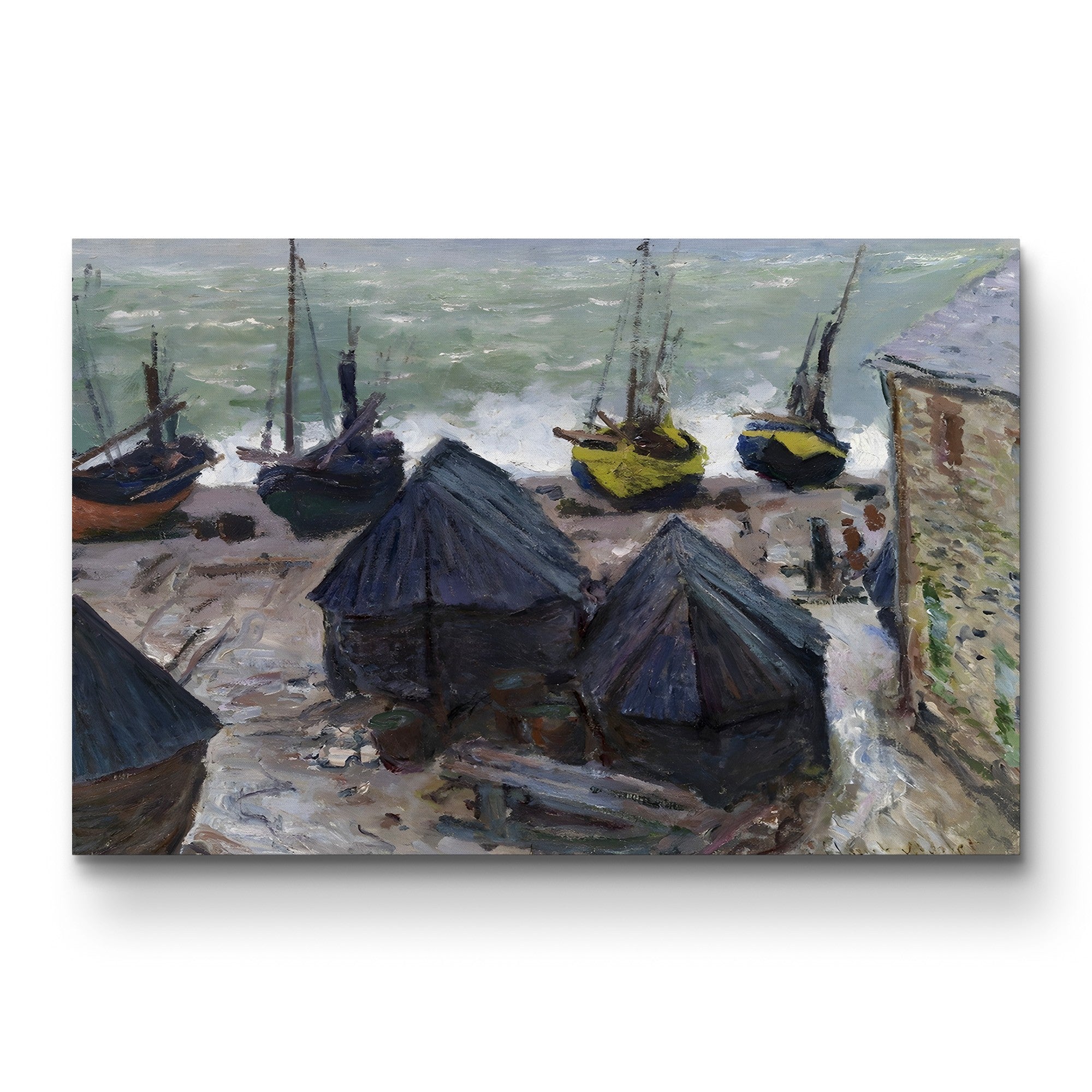 Boats on the Beach at Étretat, 1885 – Claude Monet Wall Art | Impressionist Normandy Coastal Canvas Print