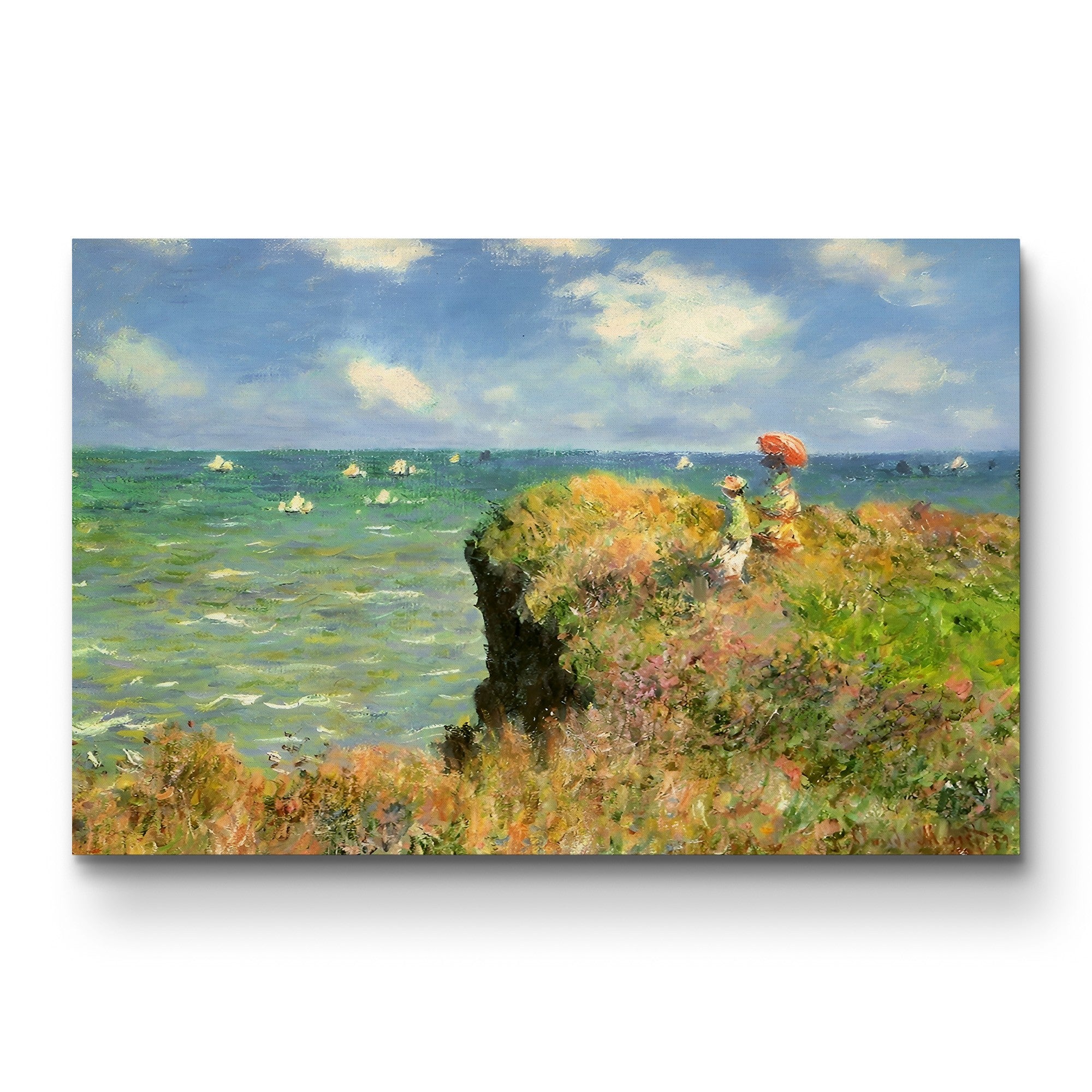 Cliff Walk at Pourville – Claude Monet Wall Art | Iconic Impressionist Coastal Figures Canvas Print