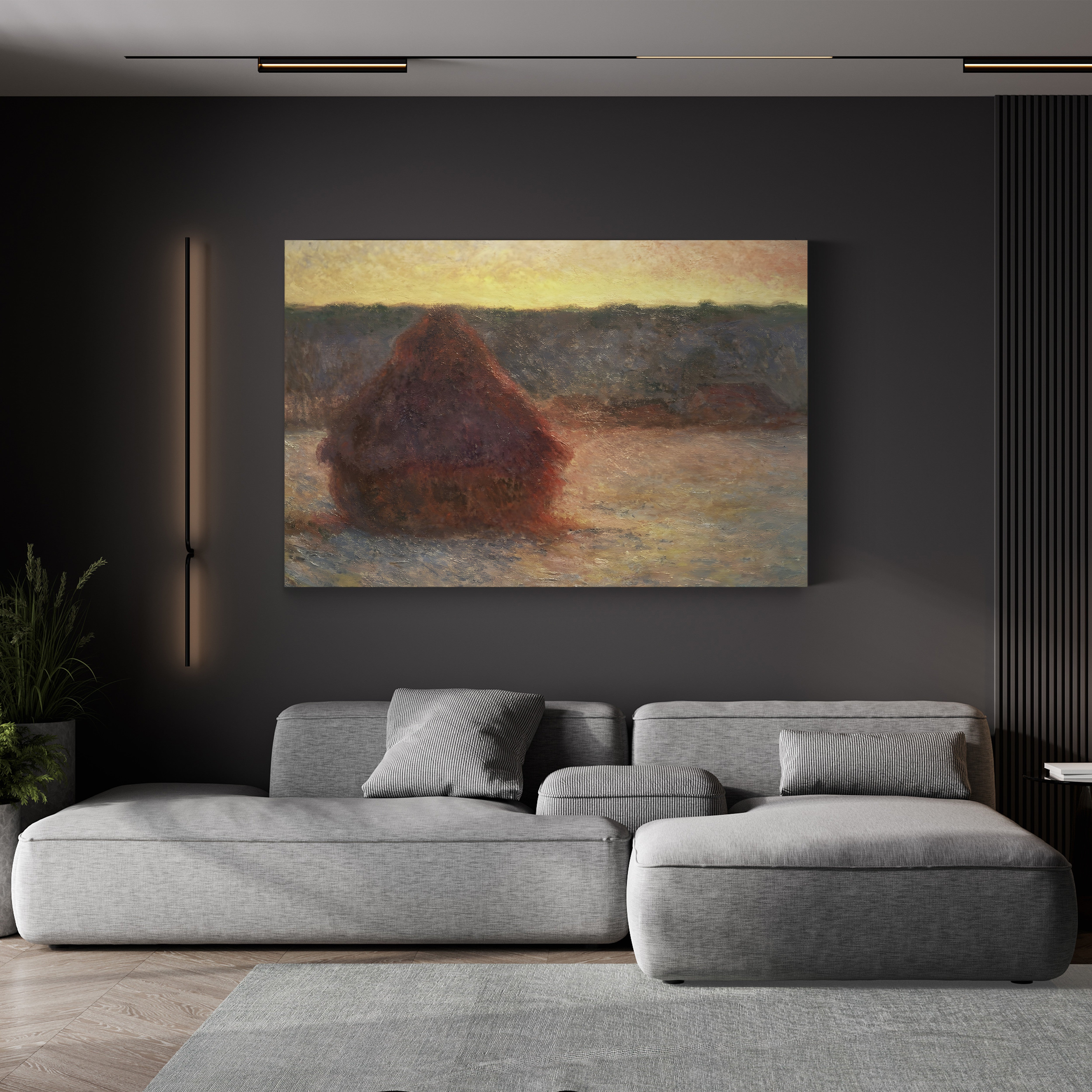 Haystacks at Sunset, Frosty Weather, 1891 – Claude Monet Wall Art | Impressionist Series Canvas Print