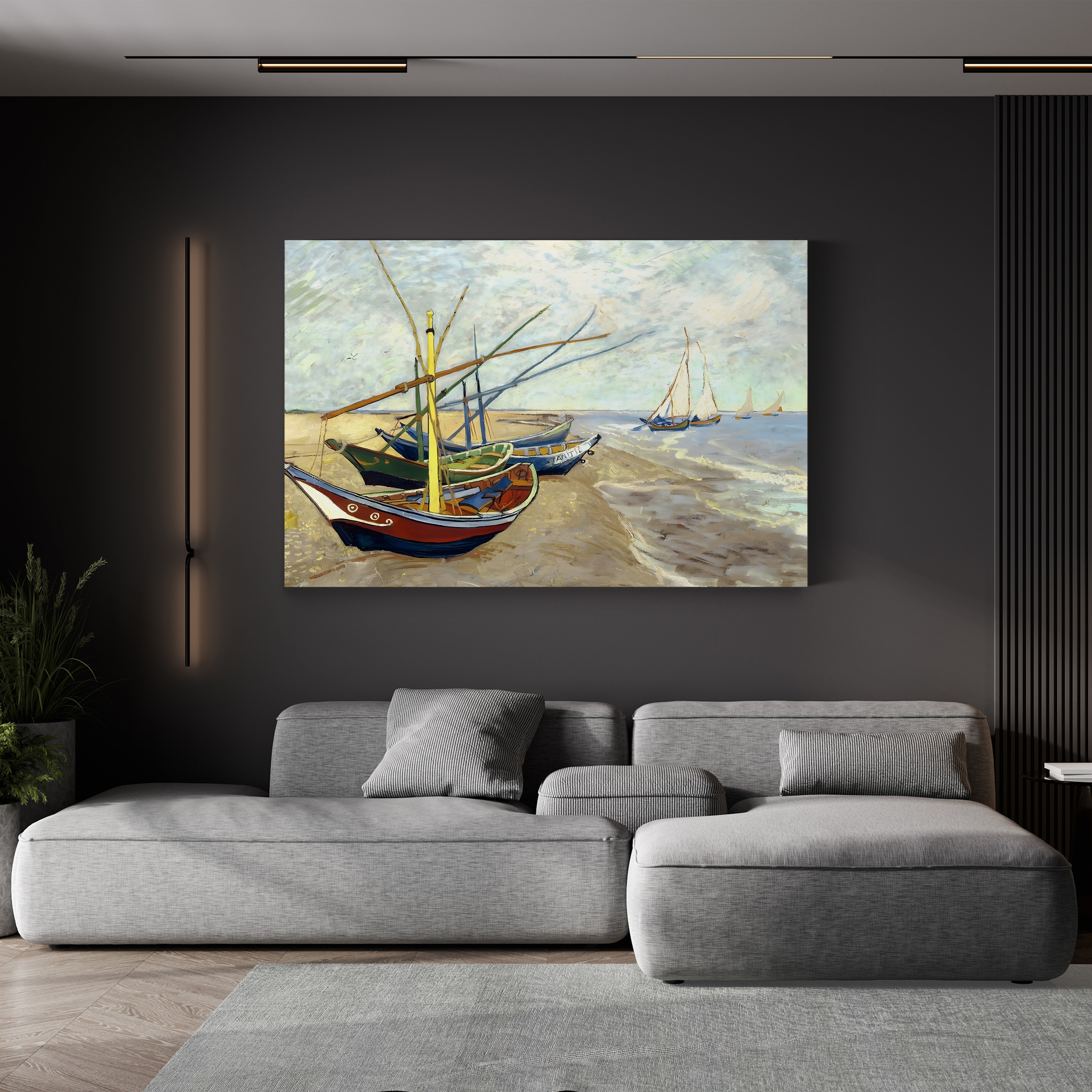 Fishing Boats on the Beach at Saintes-Maries-de-la-Mer, 1888 – Vincent van Gogh Wall Art | Post-Impressionist Coastal Canvas Print