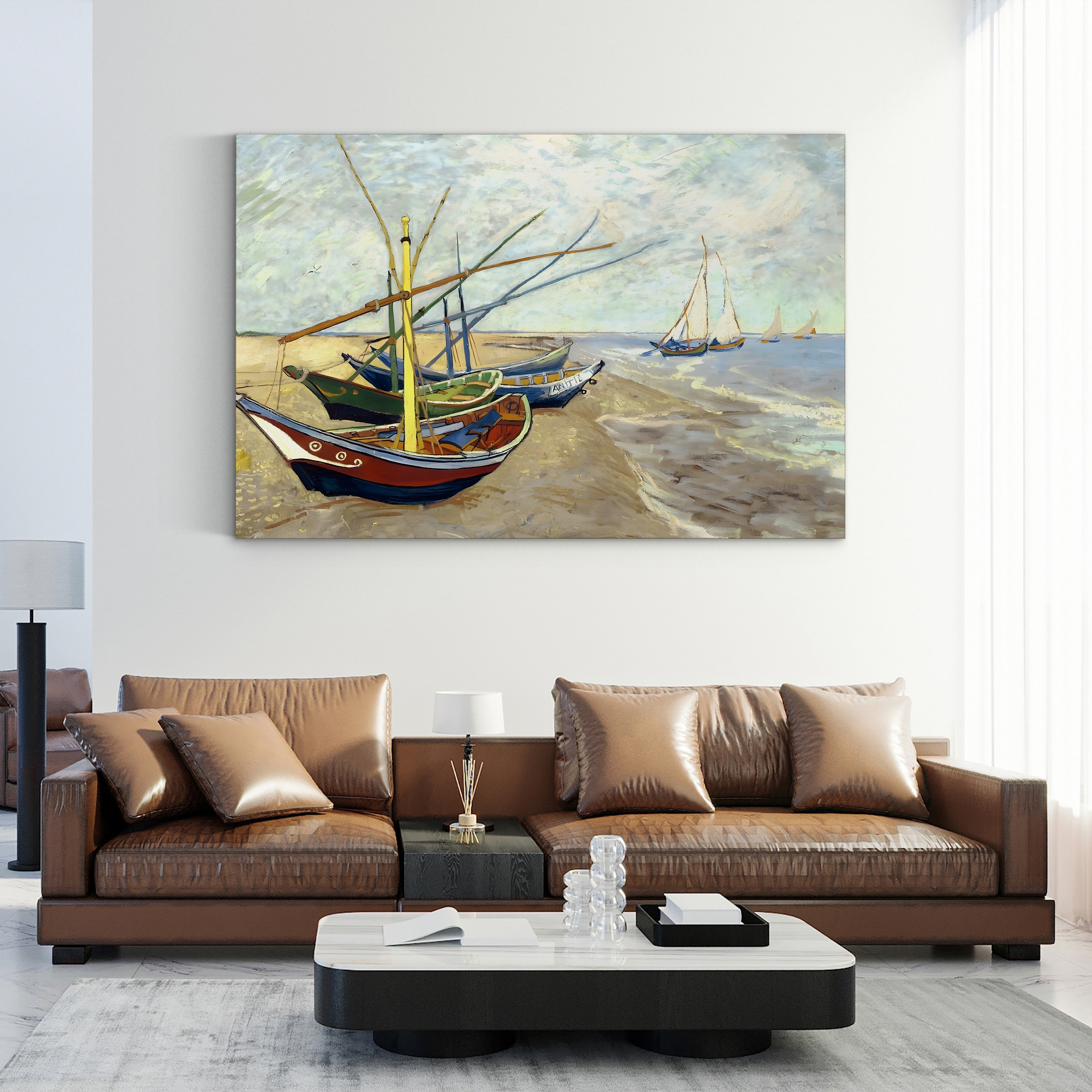 Fishing Boats on the Beach at Saintes-Maries-de-la-Mer, 1888 – Vincent van Gogh Wall Art | Post-Impressionist Coastal Canvas Print