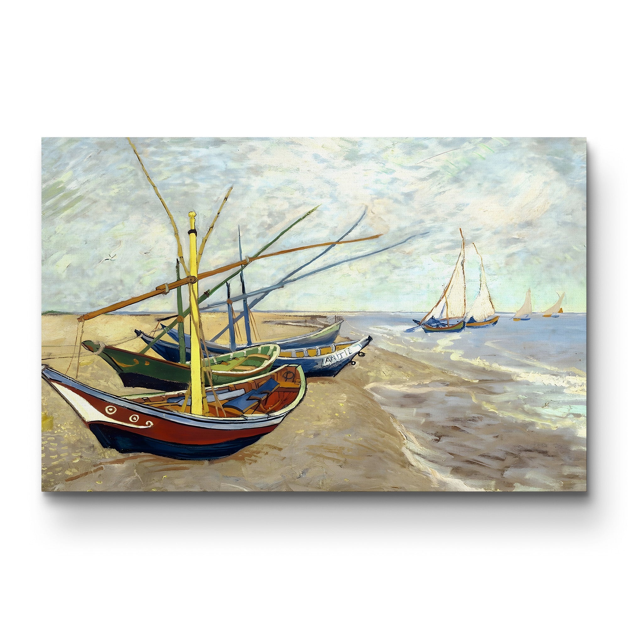Fishing Boats on the Beach at Saintes-Maries-de-la-Mer, 1888 – Vincent van Gogh Wall Art | Post-Impressionist Coastal Canvas Print