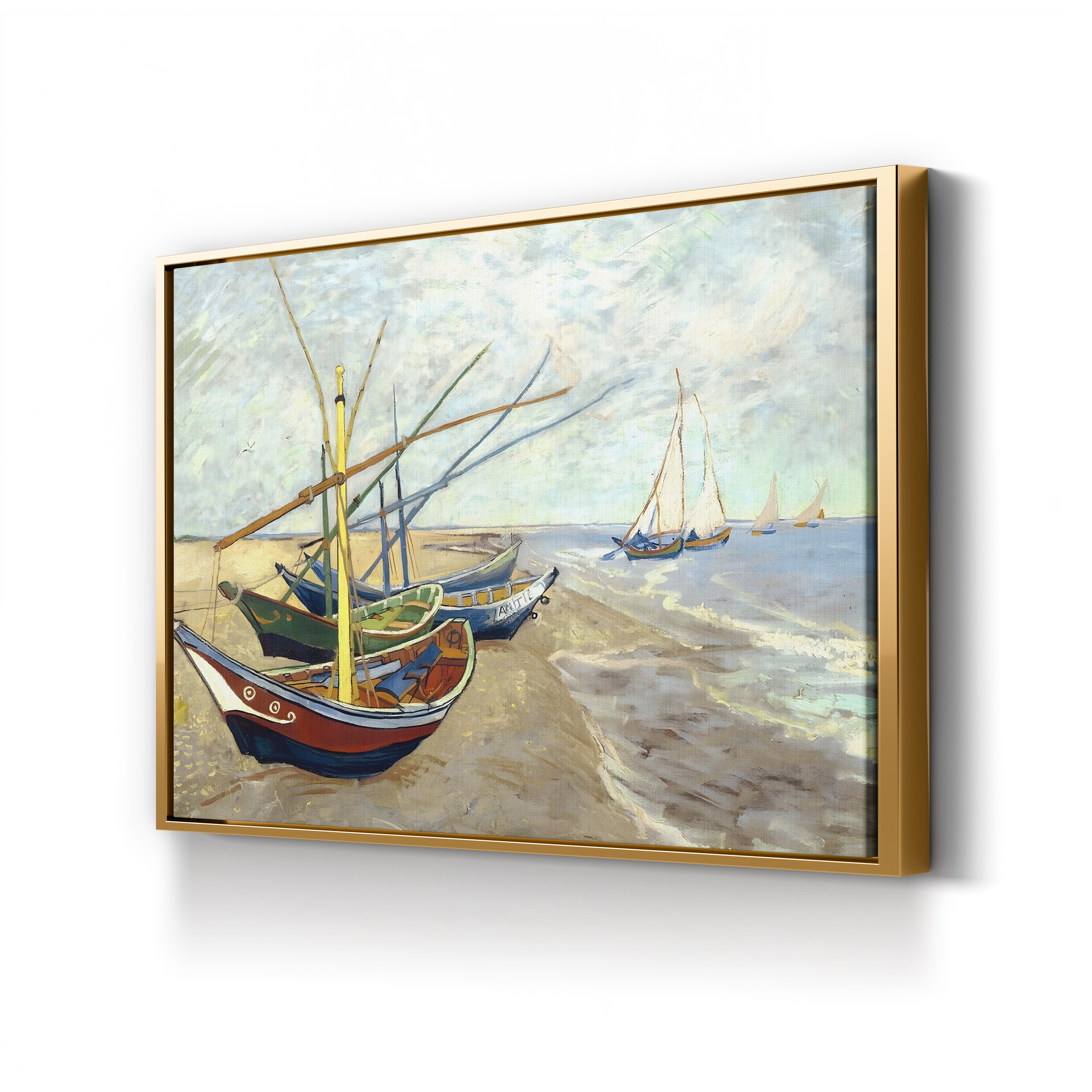 Fishing Boats on the Beach at Saintes-Maries-de-la-Mer, 1888 – Vincent van Gogh Wall Art | Post-Impressionist Coastal Canvas Print