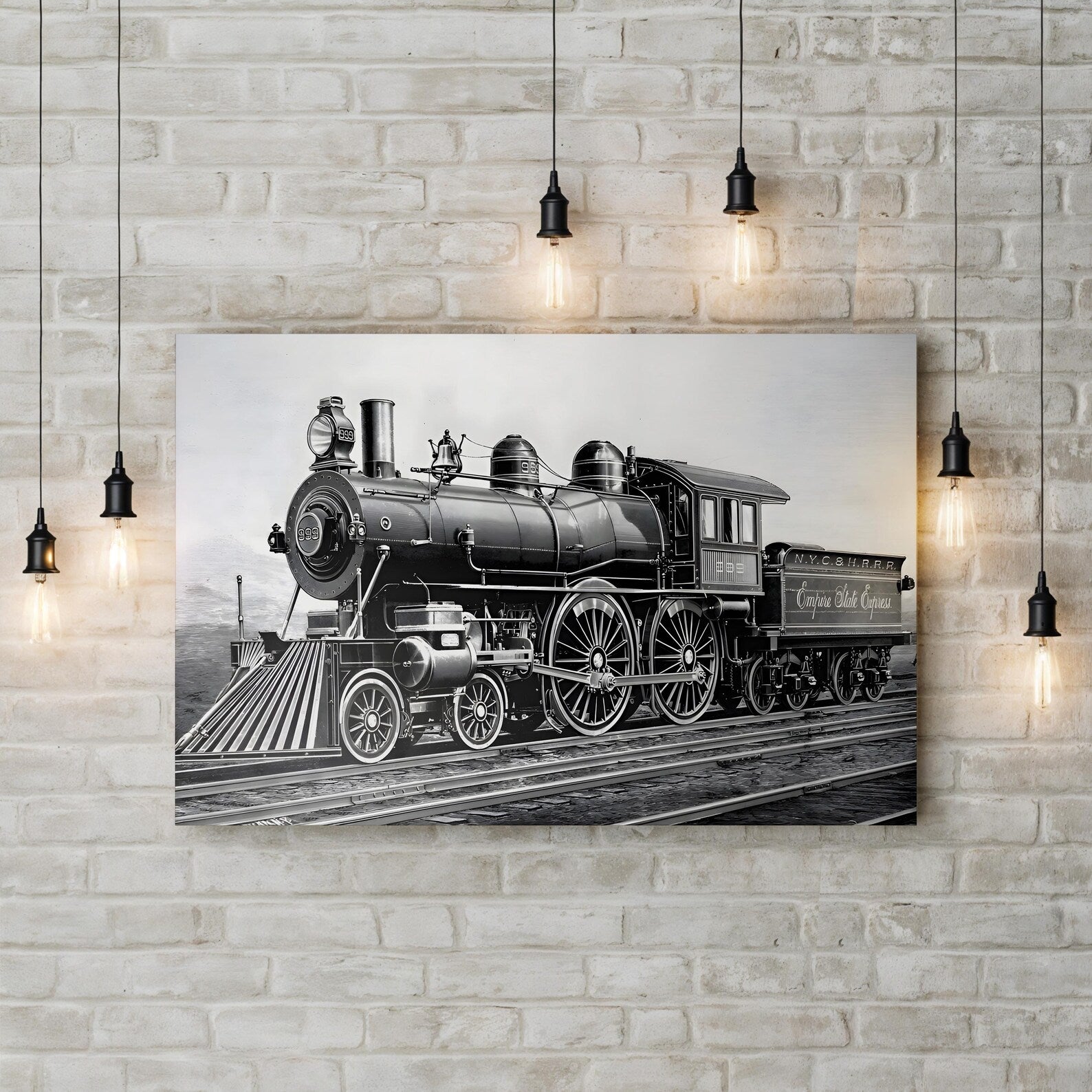Class 999 Locomotive Used on the New York Central and Hudson River Railroad, 19th Century Wall Art | Historic Steam Engine Engraving Print