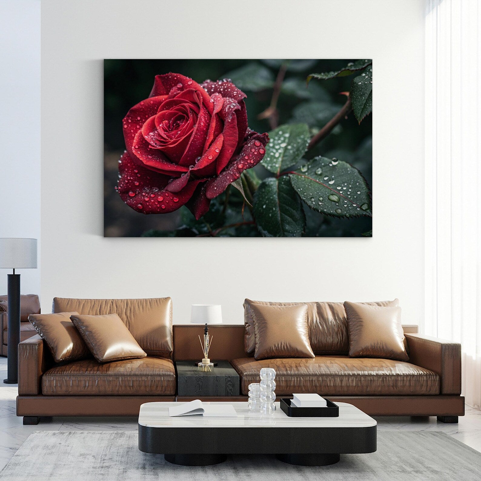 Red Rose – Vintage Photography Wall Art | Dew Drops Botanical Canvas Print