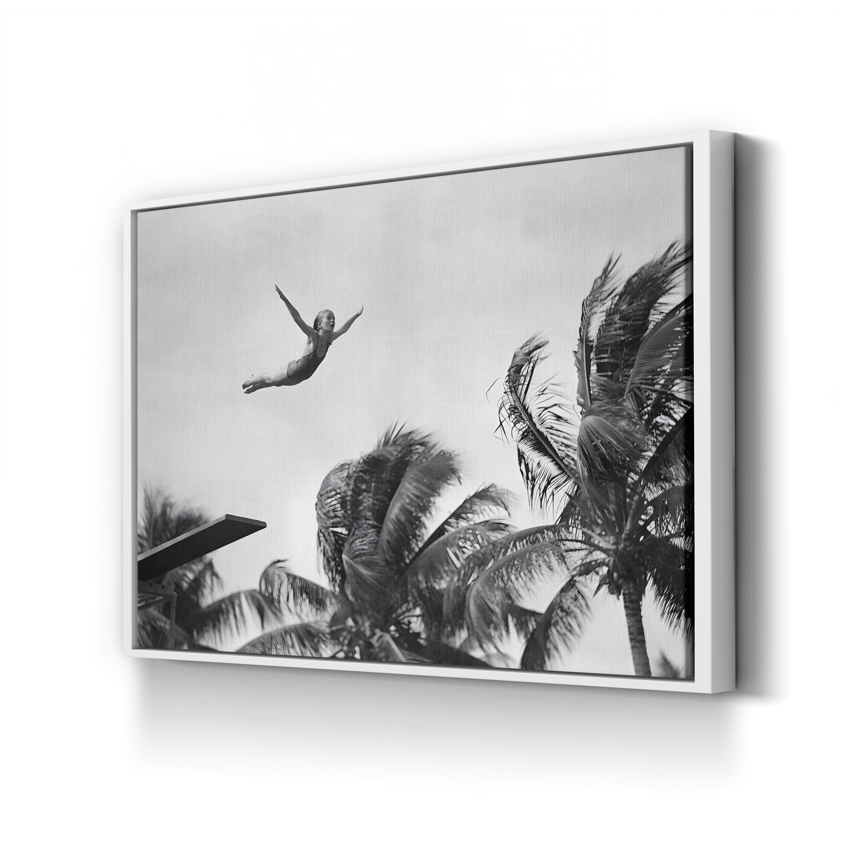 Diving Girl Poolside, 1930s – Vintage Photography Wall Art | Black & White Sports Canvas Print