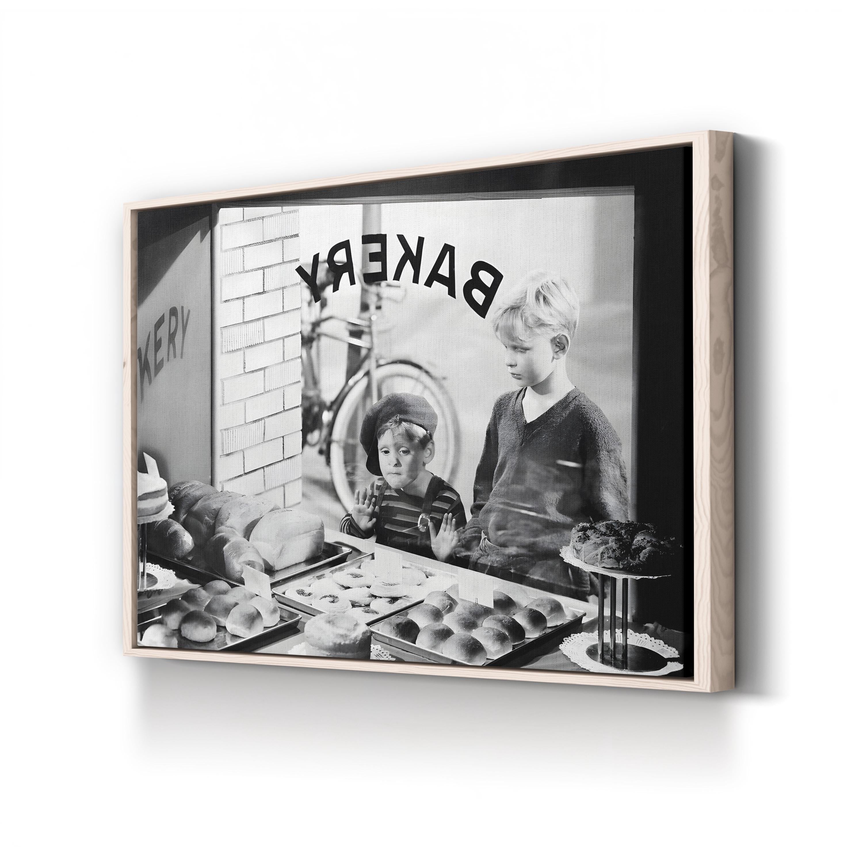 1930s Bakery with Children – Vintage Photography Wall Art | Black & White Kitchen Canvas Print