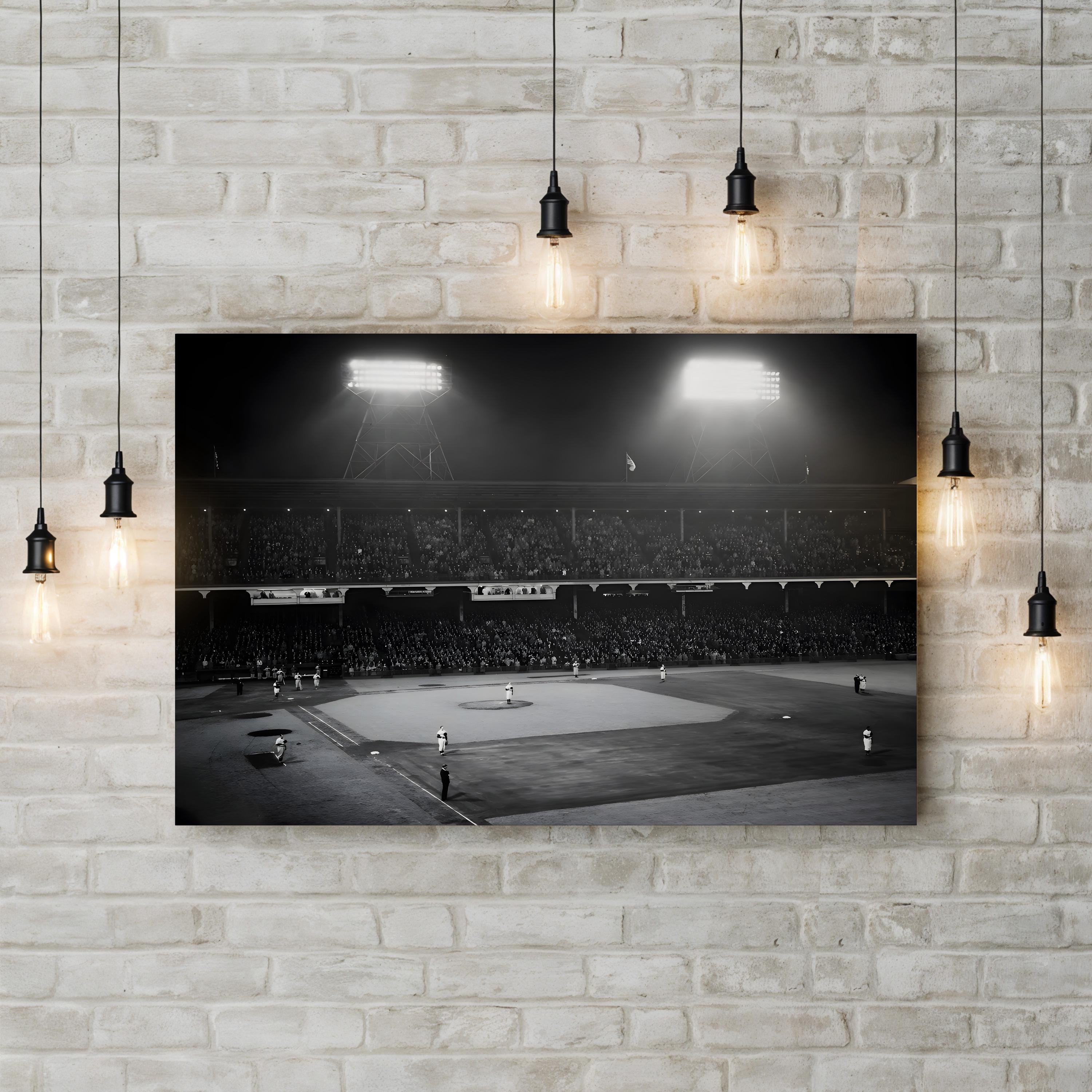 Ebbets Field 1947 Night Game Wall Art – Vintage Brooklyn Baseball Under the Lights Canvas Print