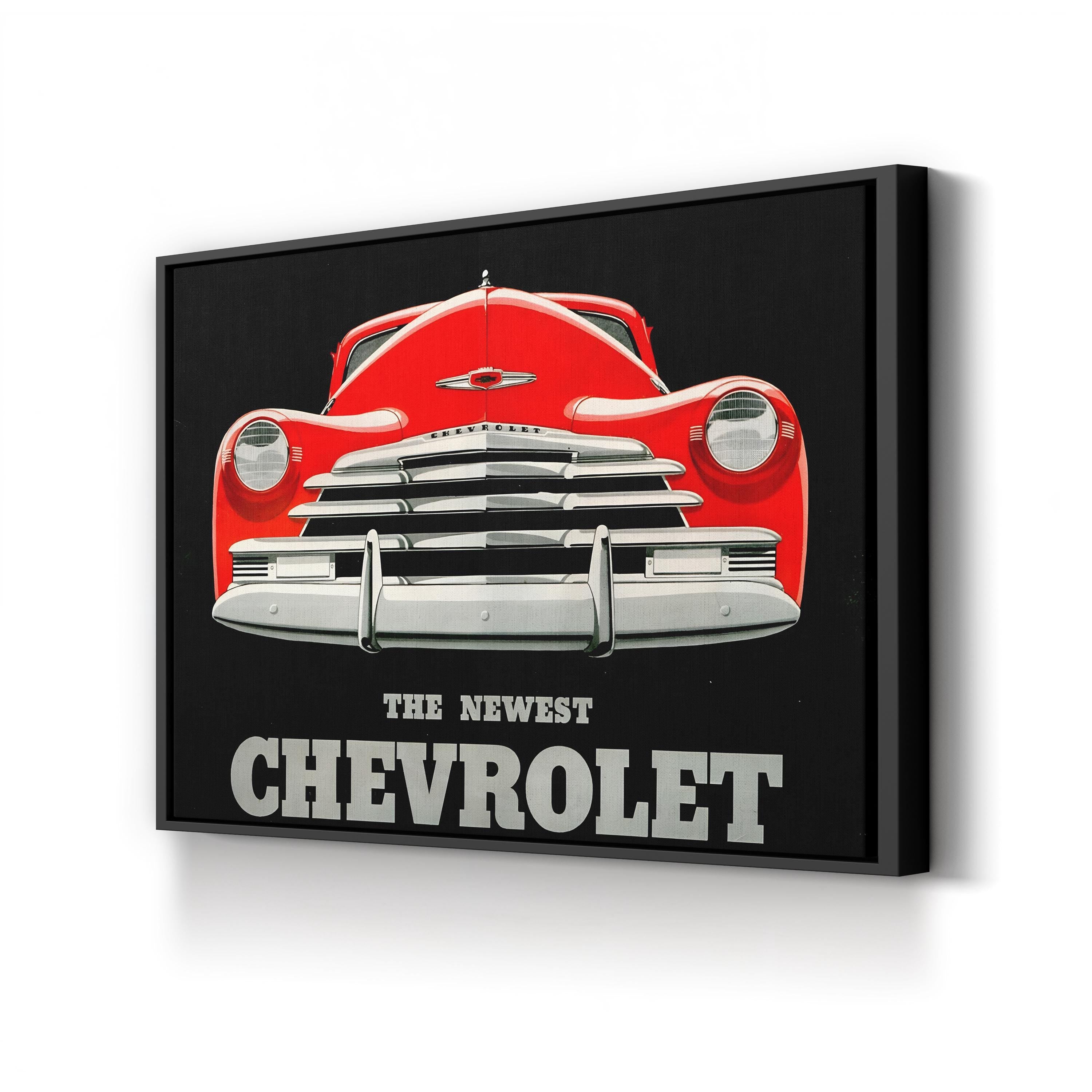 1940s Chevrolet Red Coupe – Period Advertisement Wall Art | Classic Automotive Canvas Print