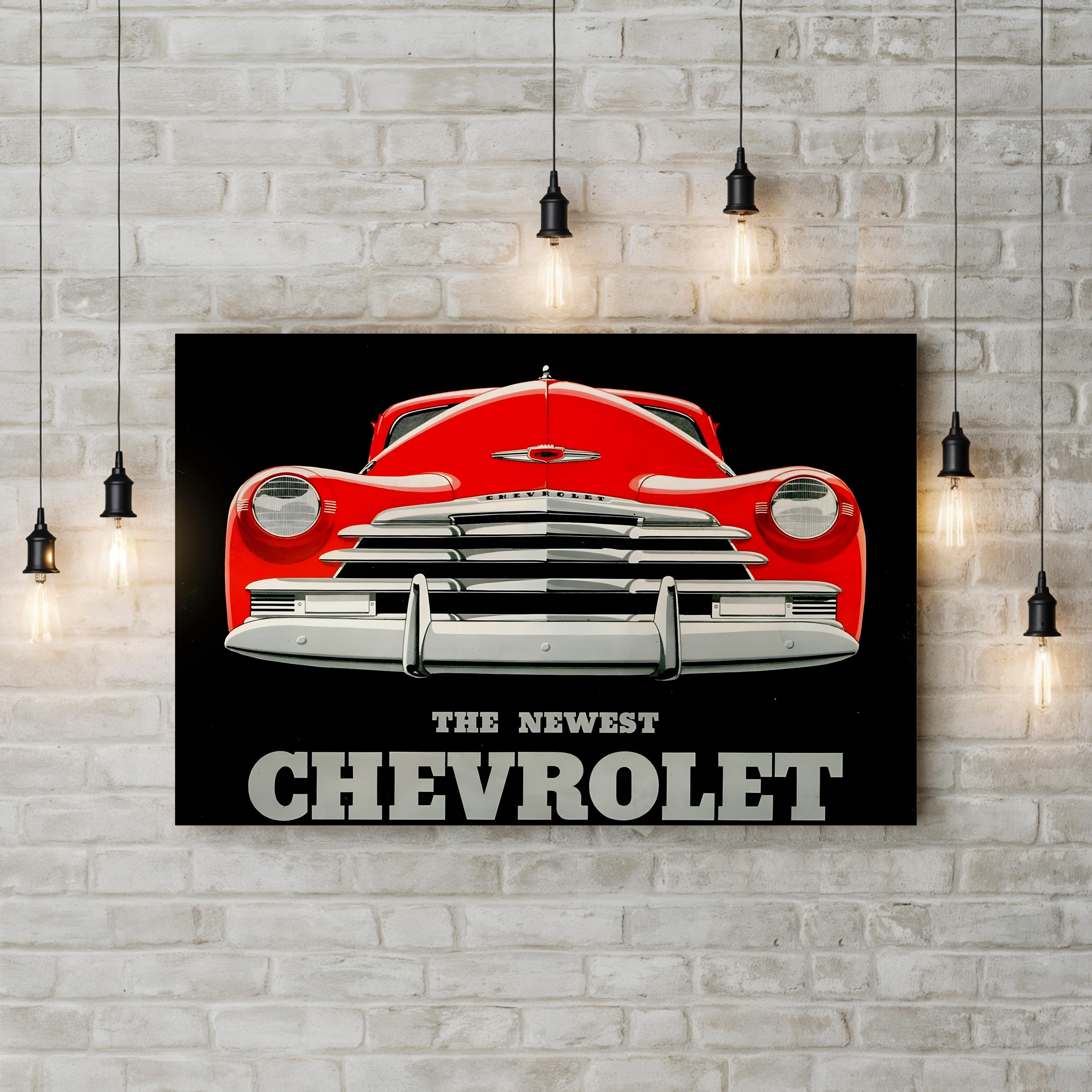 1940s Chevrolet Red Coupe – Period Advertisement Wall Art | Classic Automotive Canvas Print