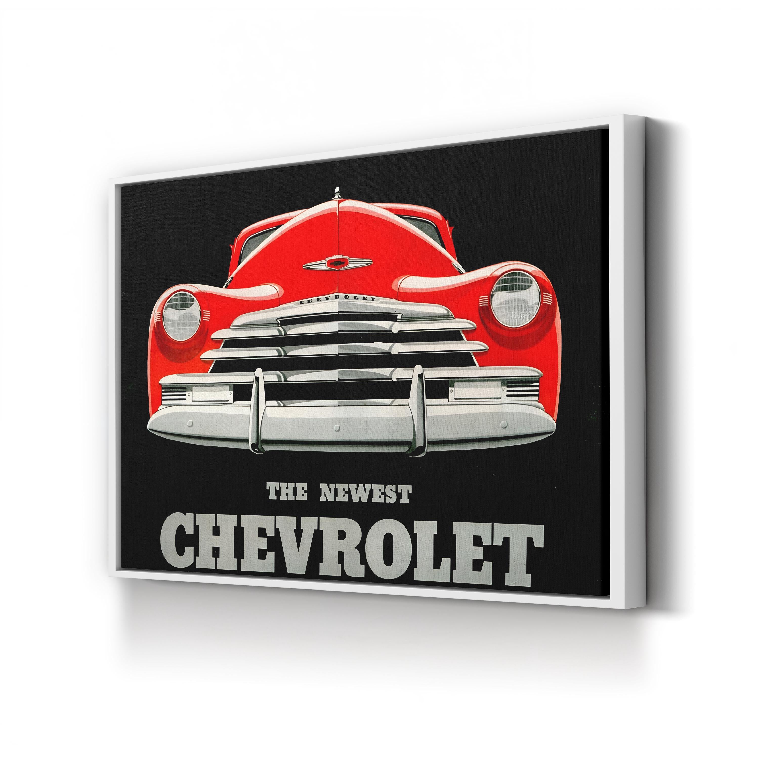 1940s Chevrolet Red Coupe – Period Advertisement Wall Art | Classic Automotive Canvas Print