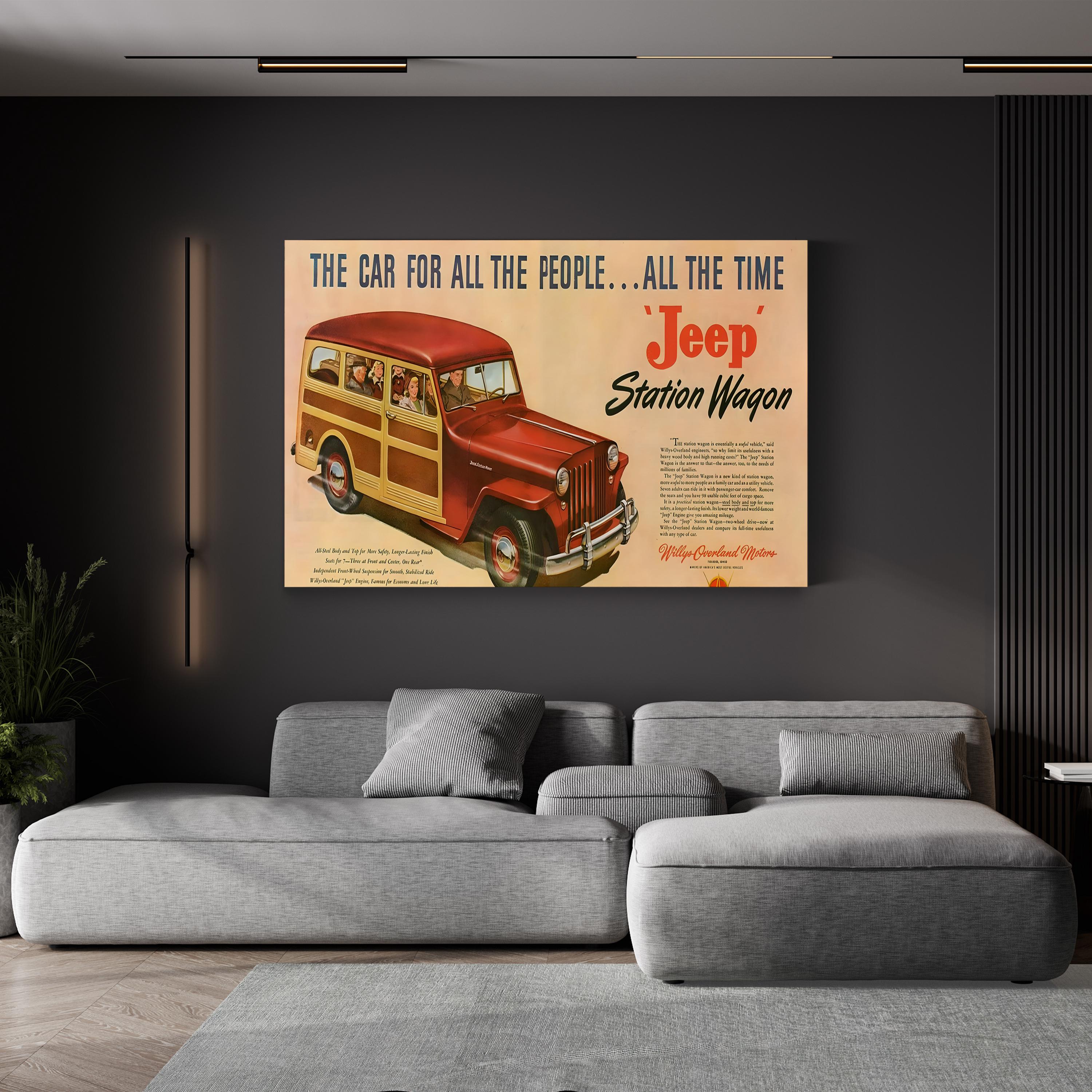 Willys Station Wagon Advert, 1940s – Period Advertisement Wall Art | American Automotive Canvas Print