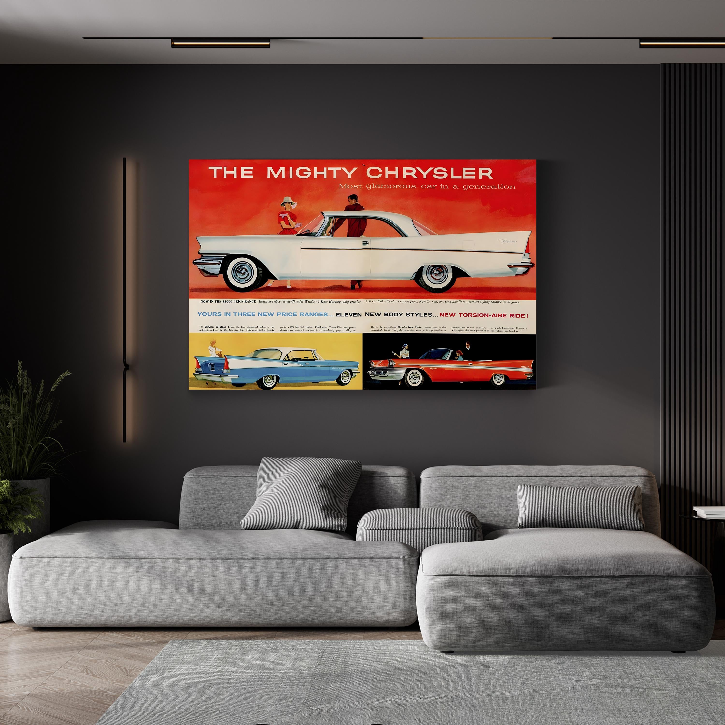 1950s Chrysler Red & White Auto Ad – Period Advertisement Wall Art | Retro Automotive Canvas Print