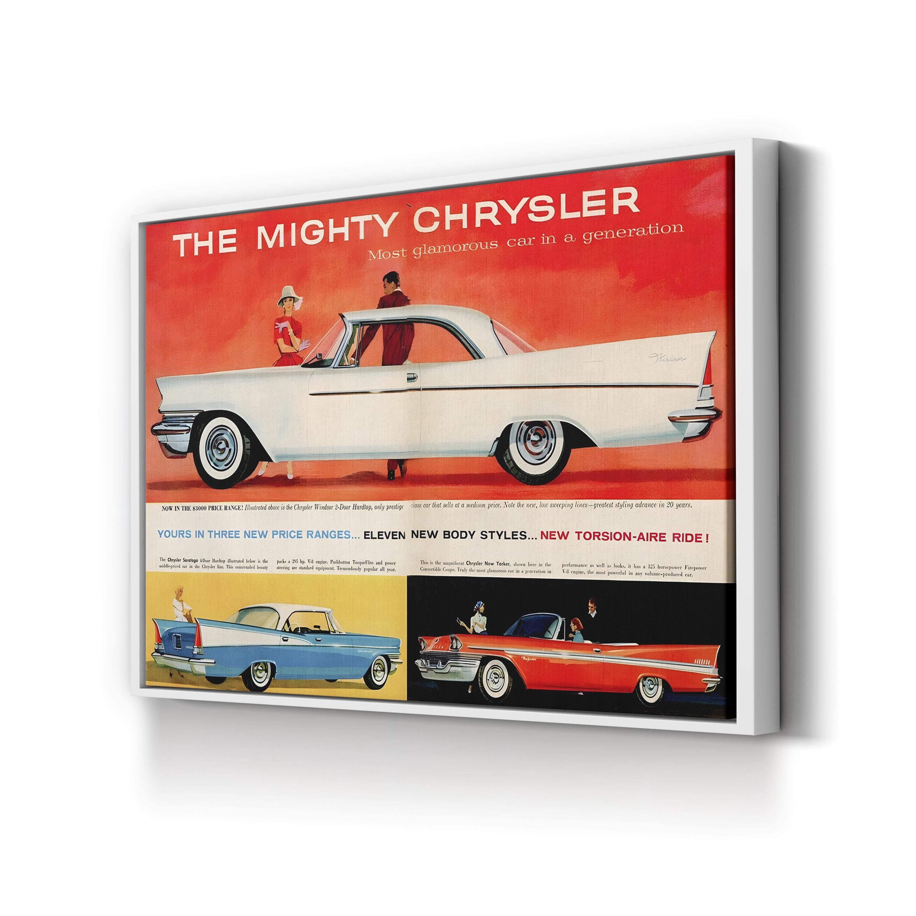 1950s Chrysler Red & White Auto Ad – Period Advertisement Wall Art | Retro Automotive Canvas Print