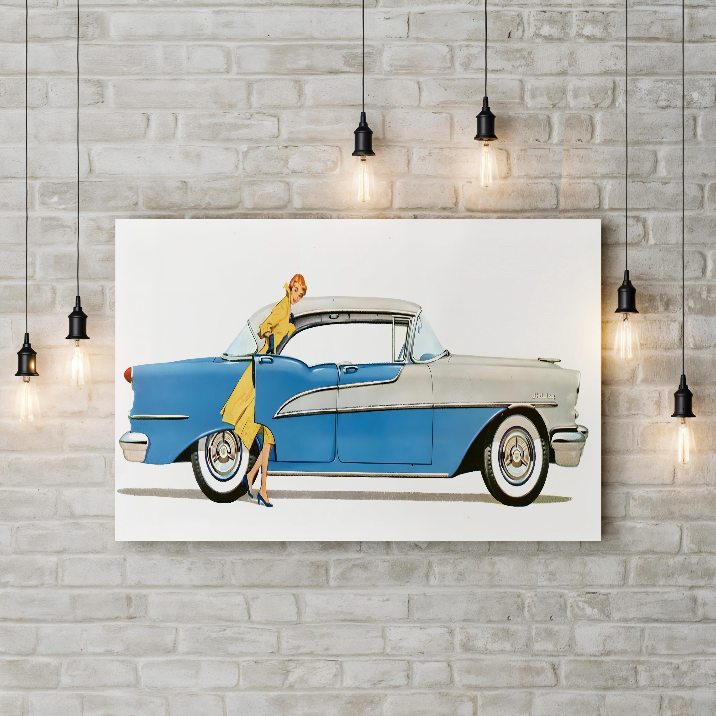 1950s Oldsmobile Sky-Blue Convertible – Period Advertisement Wall Art | Mid-Century Automotive Canvas Print