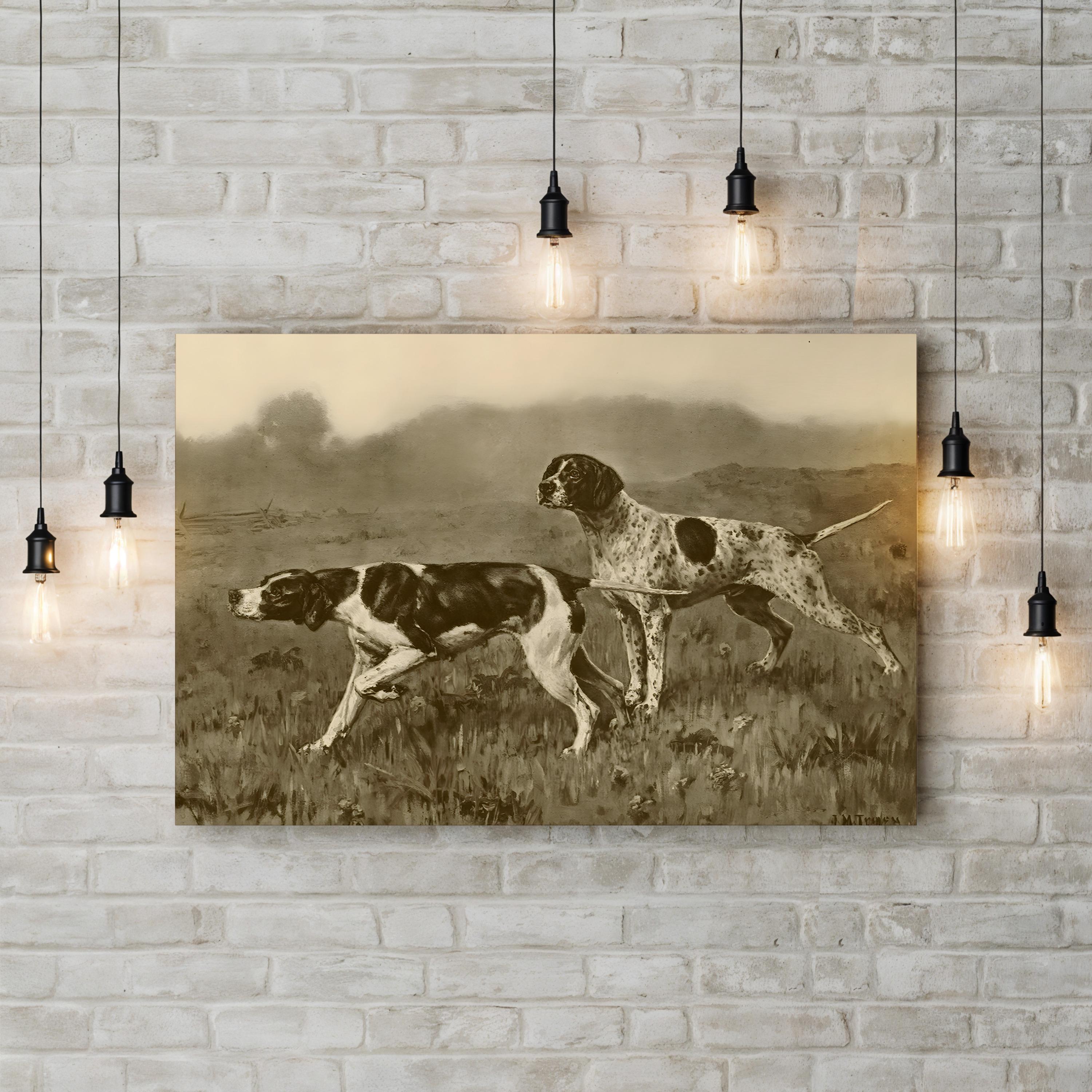 Double Point Hunting Dogs – Period Illustration Wall Art | 19th-Century Sporting Canvas Print