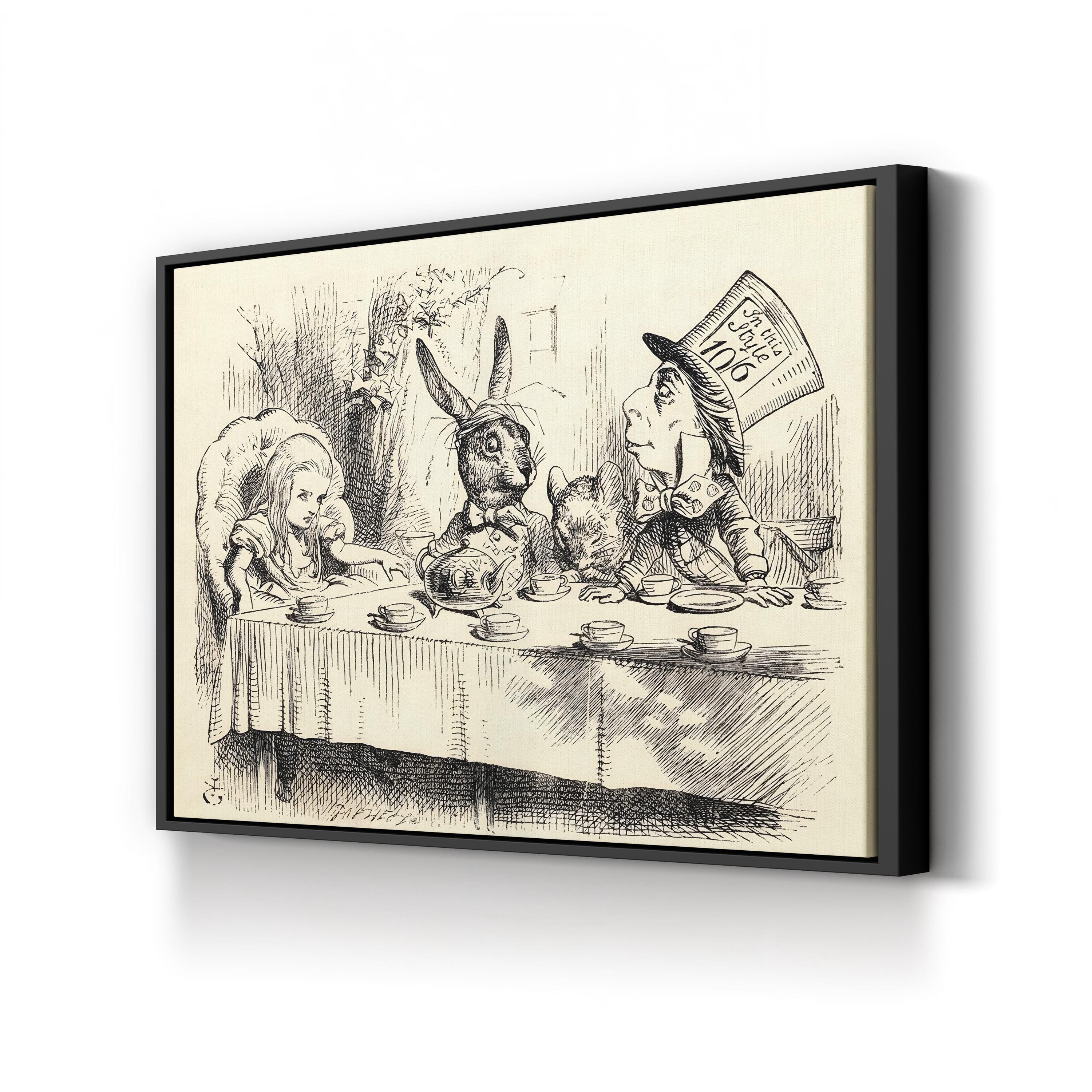 Alice at the Mad Hatter’s Tea Party canvas print in a natural wood frame
