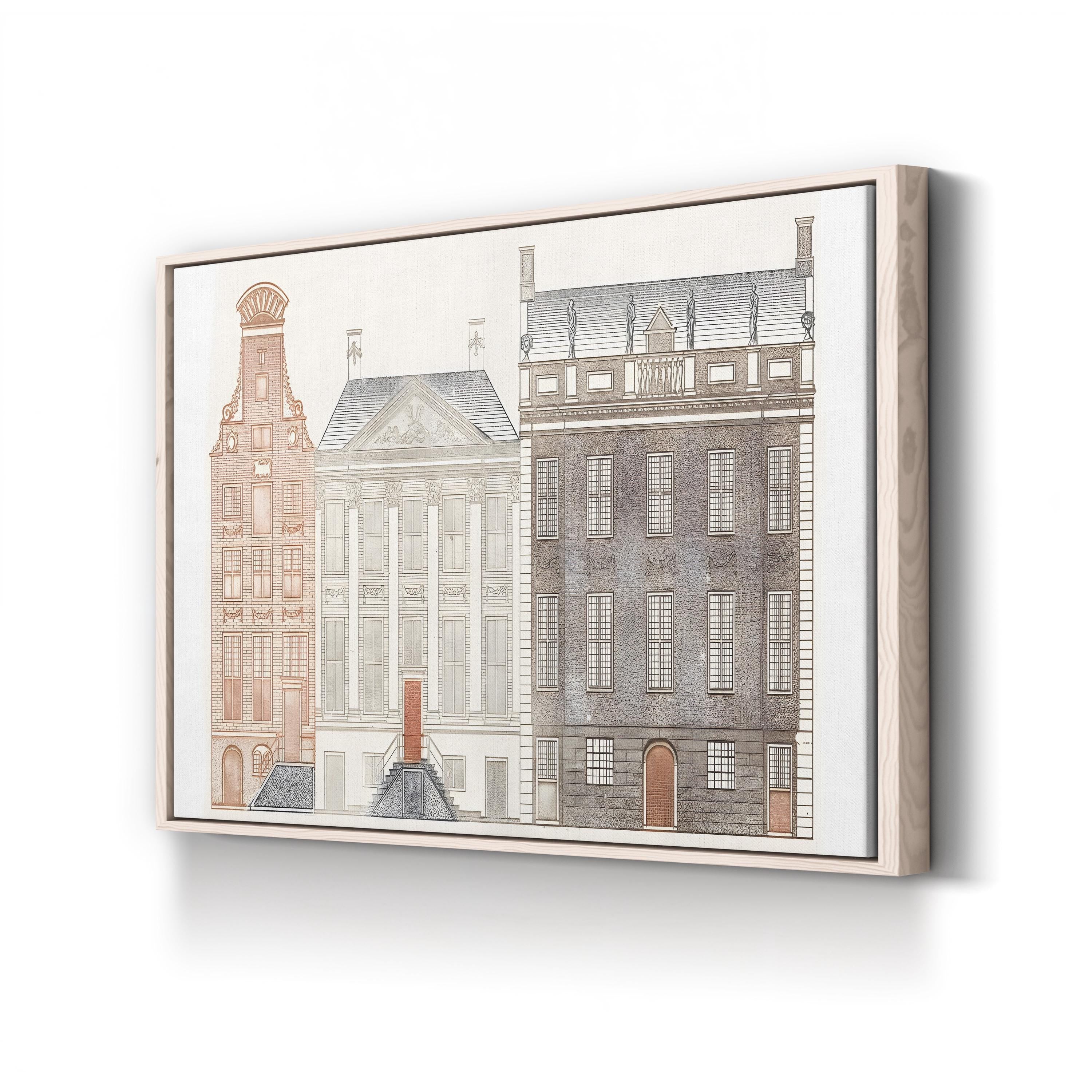 Amsterdam Canal Houses IV Wall Art by Johan Teyler – Vintage European Architectural Illustration