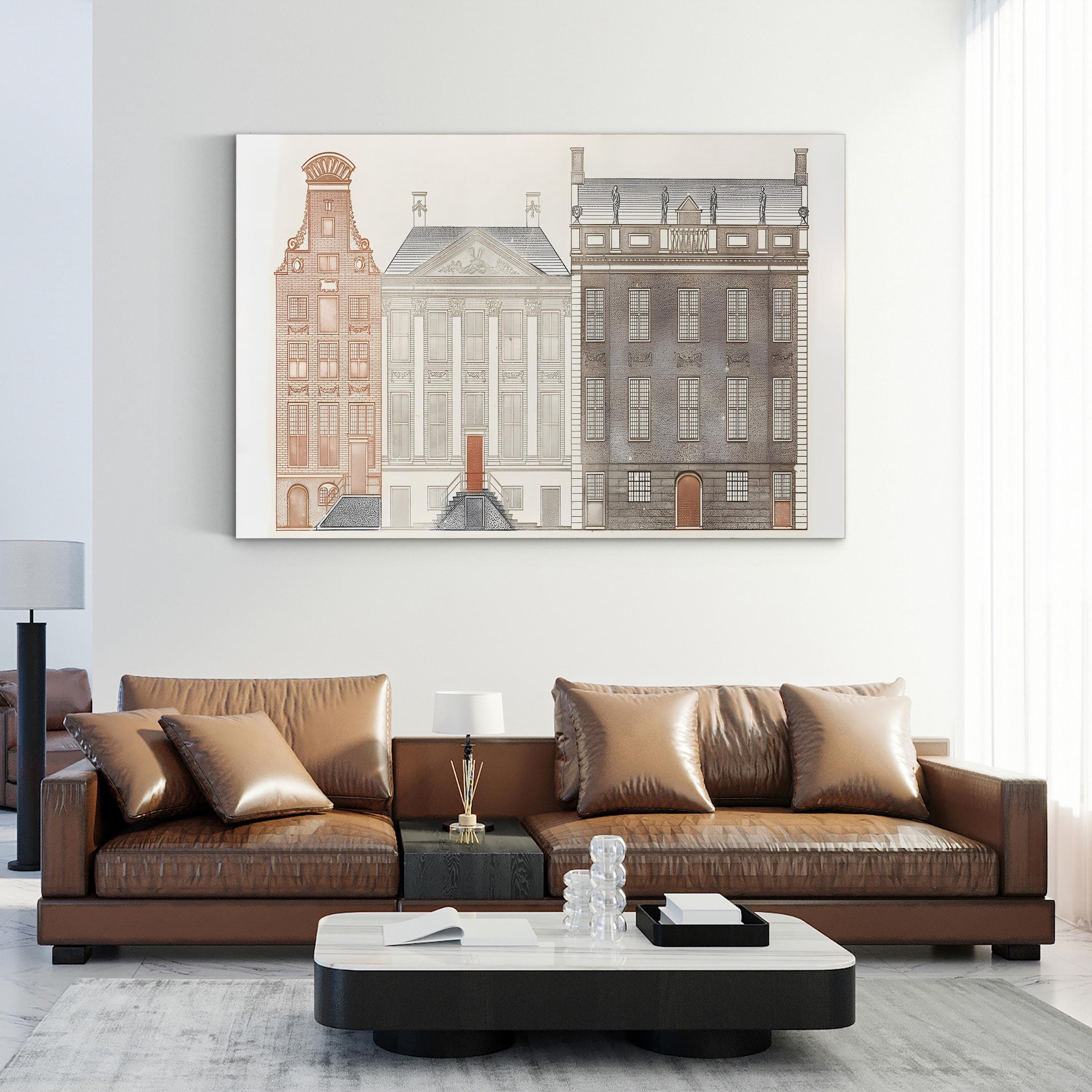 Amsterdam Canal Houses IV Wall Art by Johan Teyler – Vintage European Architectural Illustration