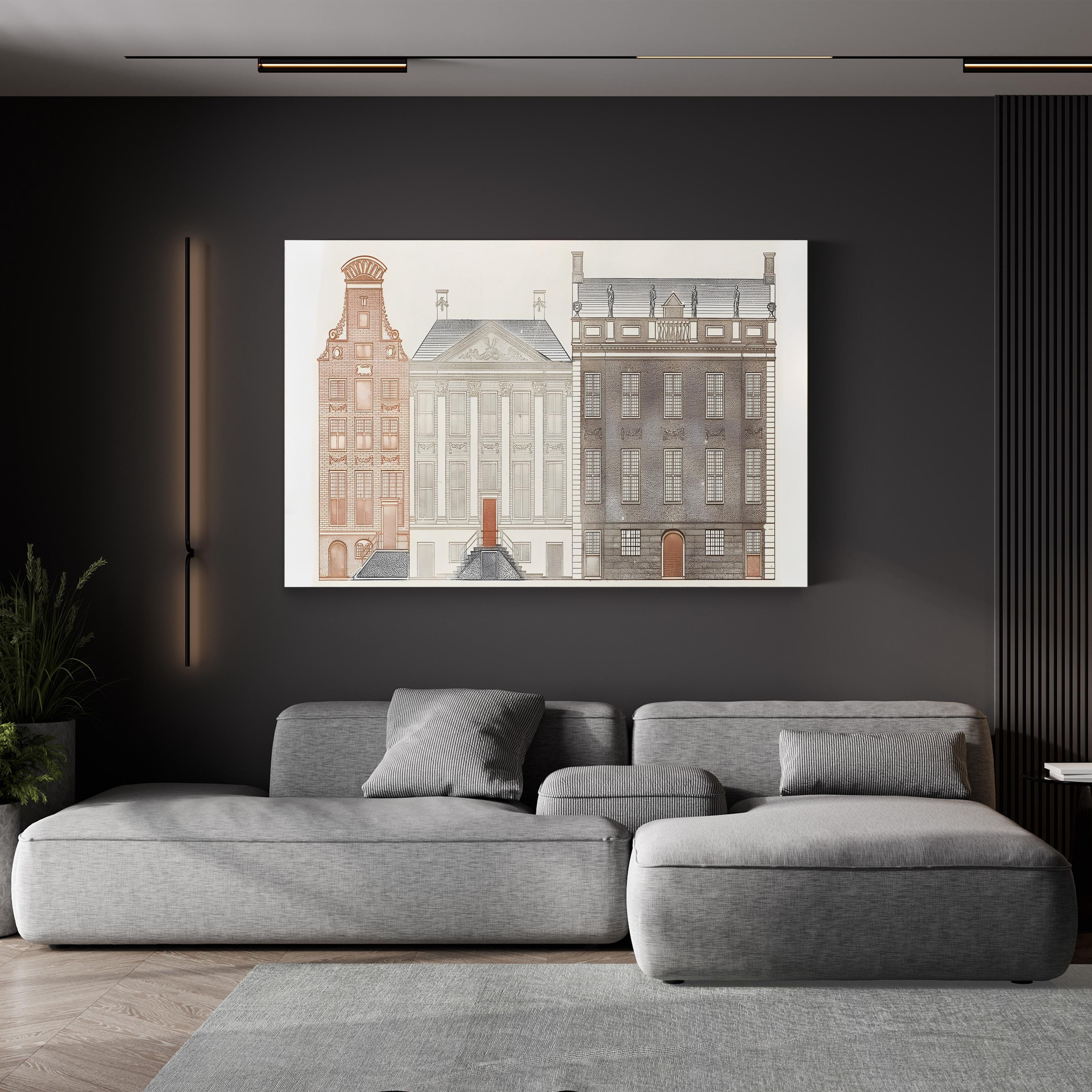 Amsterdam Canal Houses IV Wall Art by Johan Teyler – Vintage European Architectural Illustration