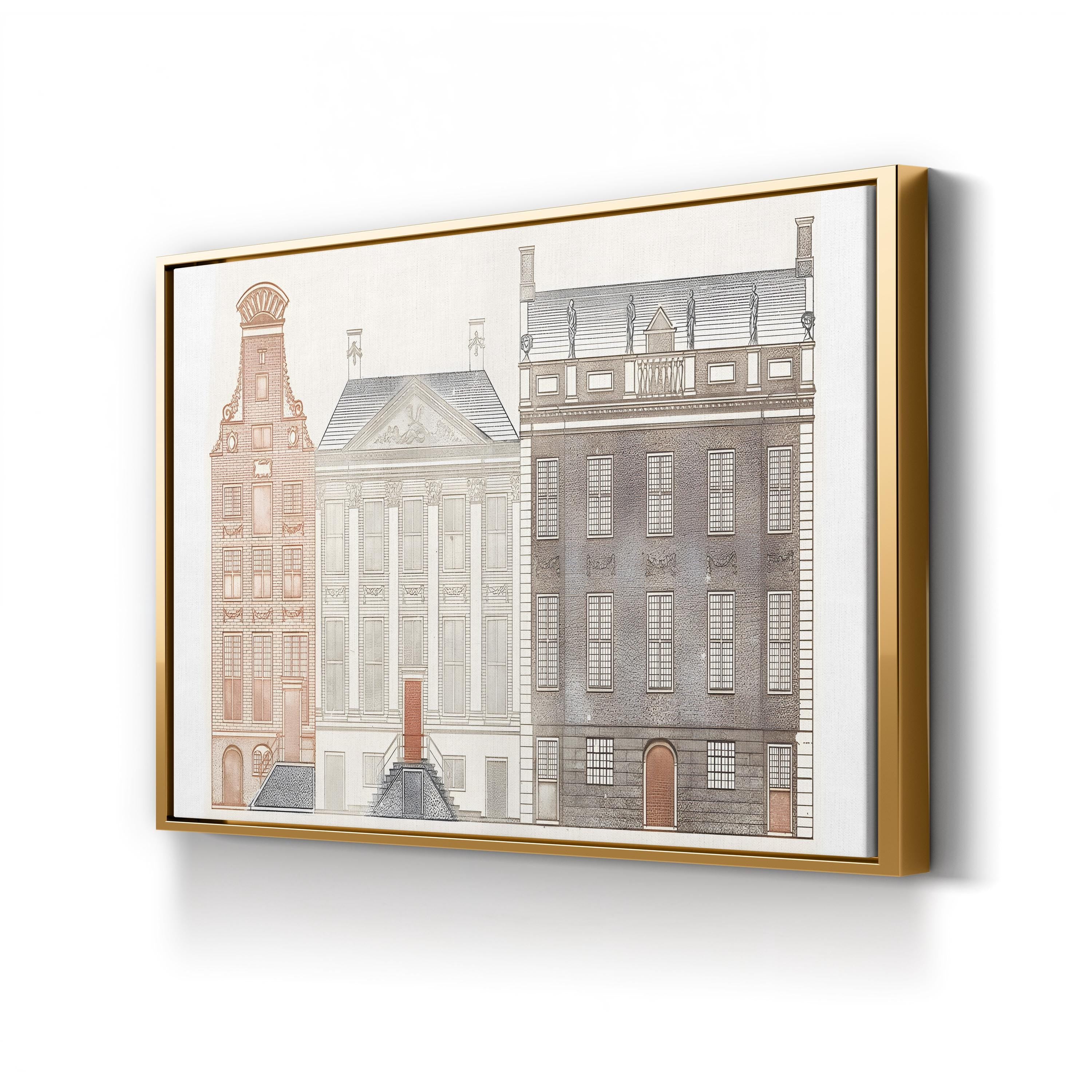 Amsterdam Canal Houses IV Wall Art by Johan Teyler – Vintage European Architectural Illustration