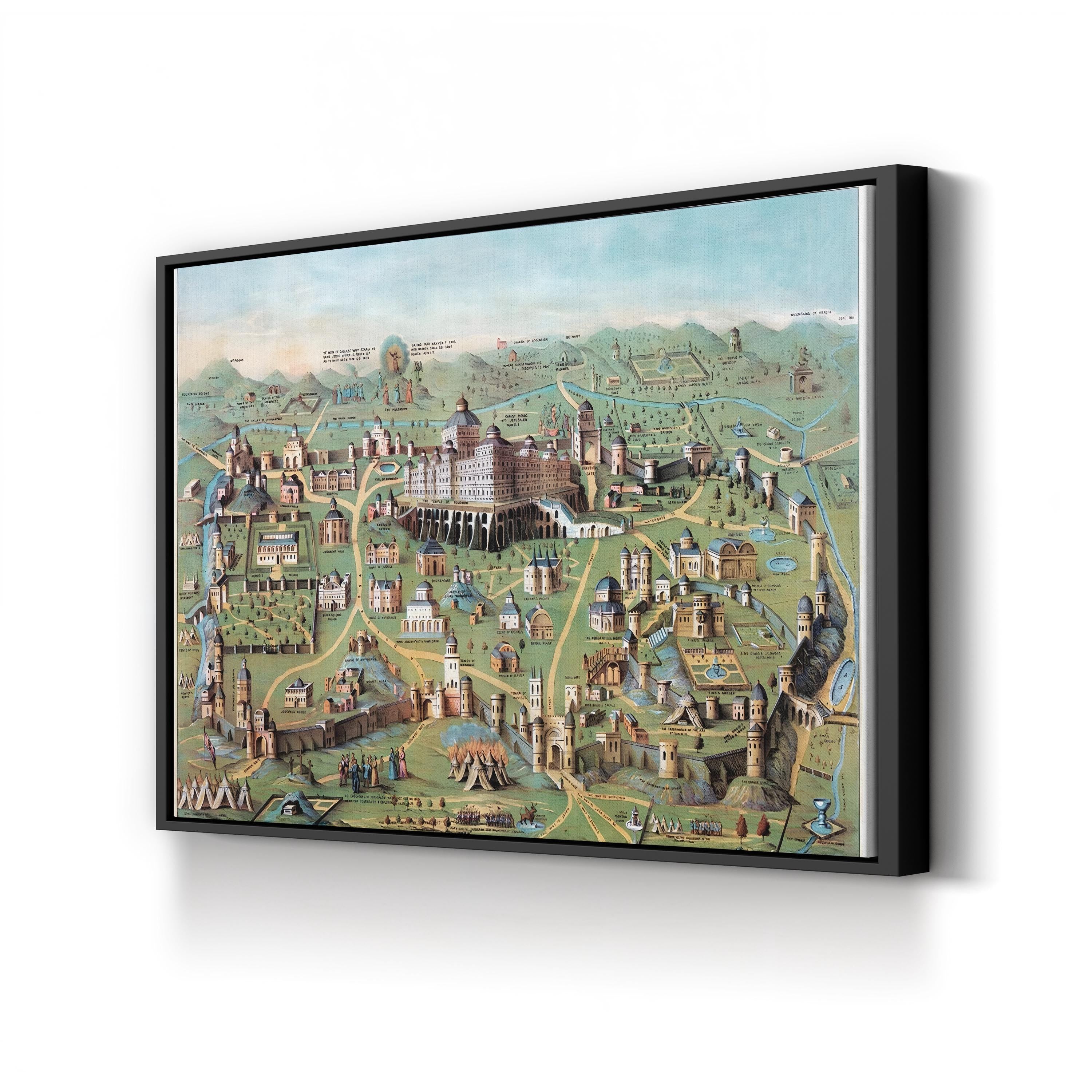 Vintage Jerusalem Cityscape, 1851 – Period Illustration Wall Art | Historic Lithograph Canvas Print