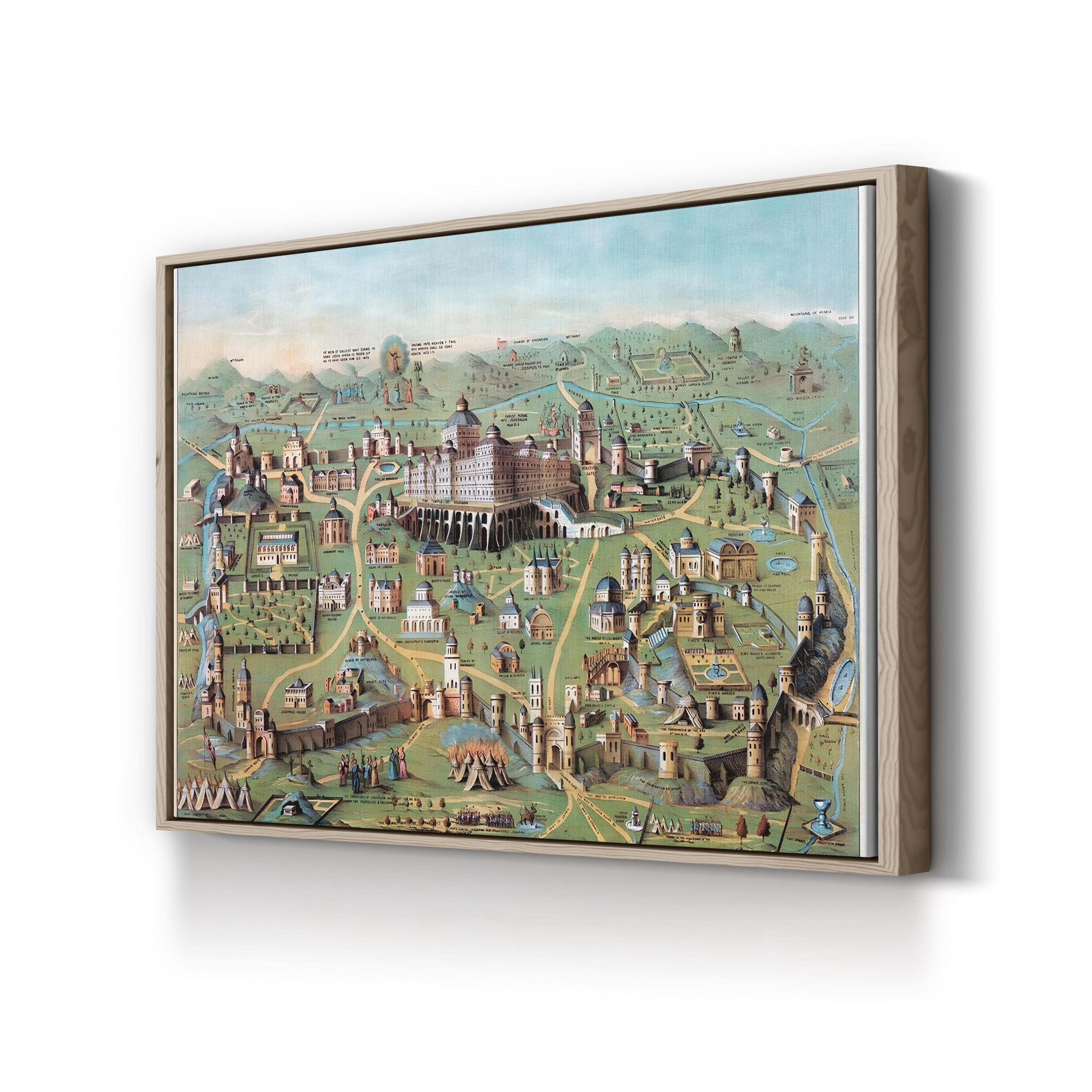 Vintage Jerusalem Cityscape, 1851 – Period Illustration Wall Art | Historic Lithograph Canvas Print