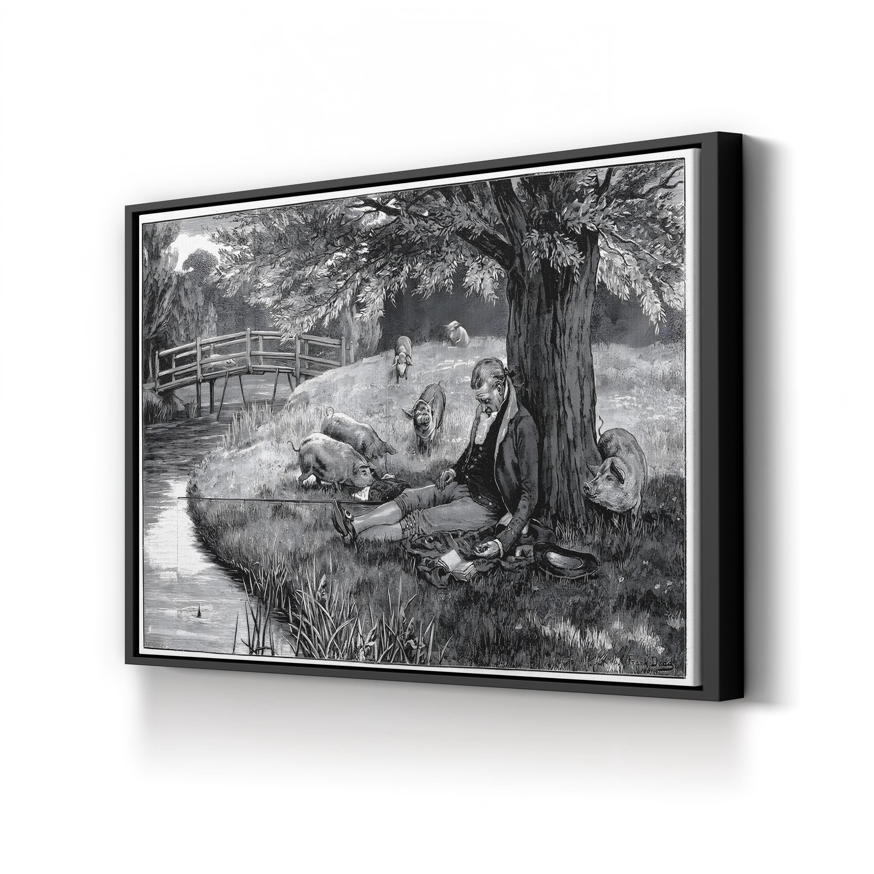 18th Century Angler Fishing – Period Illustration Wall Art | Vintage Landscape Canvas Print