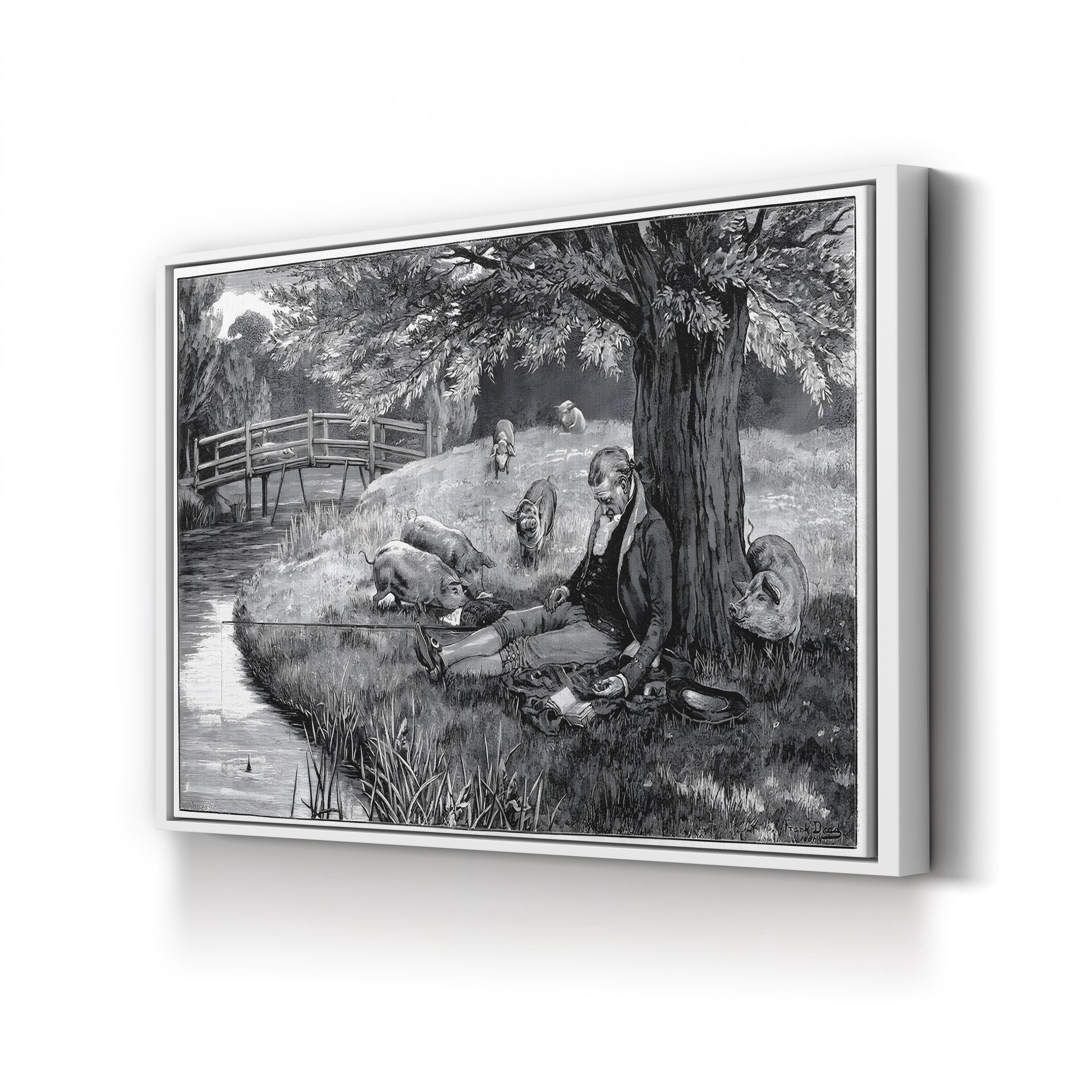 18th Century Angler Fishing – Period Illustration Wall Art | Vintage Landscape Canvas Print
