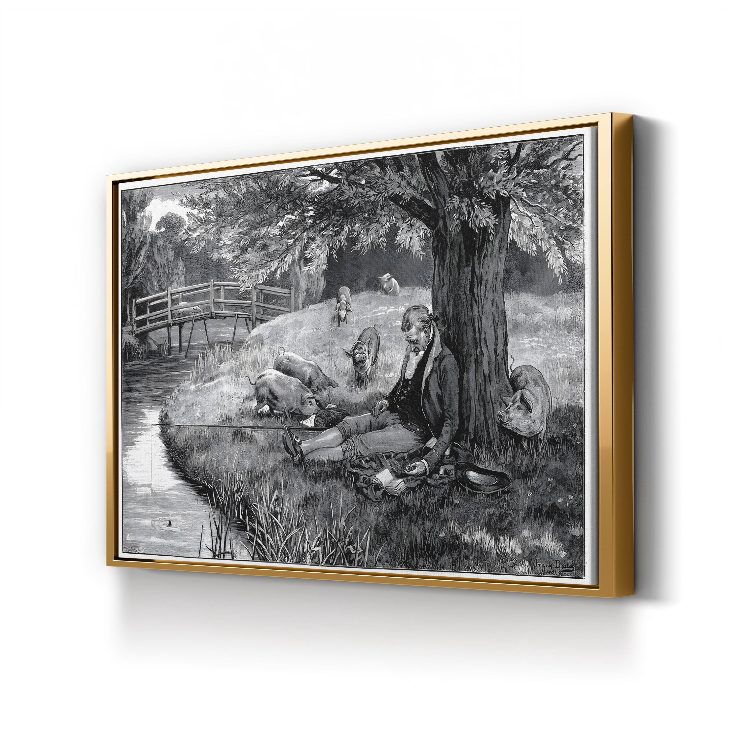18th Century Angler Fishing – Period Illustration Wall Art | Vintage Landscape Canvas Print