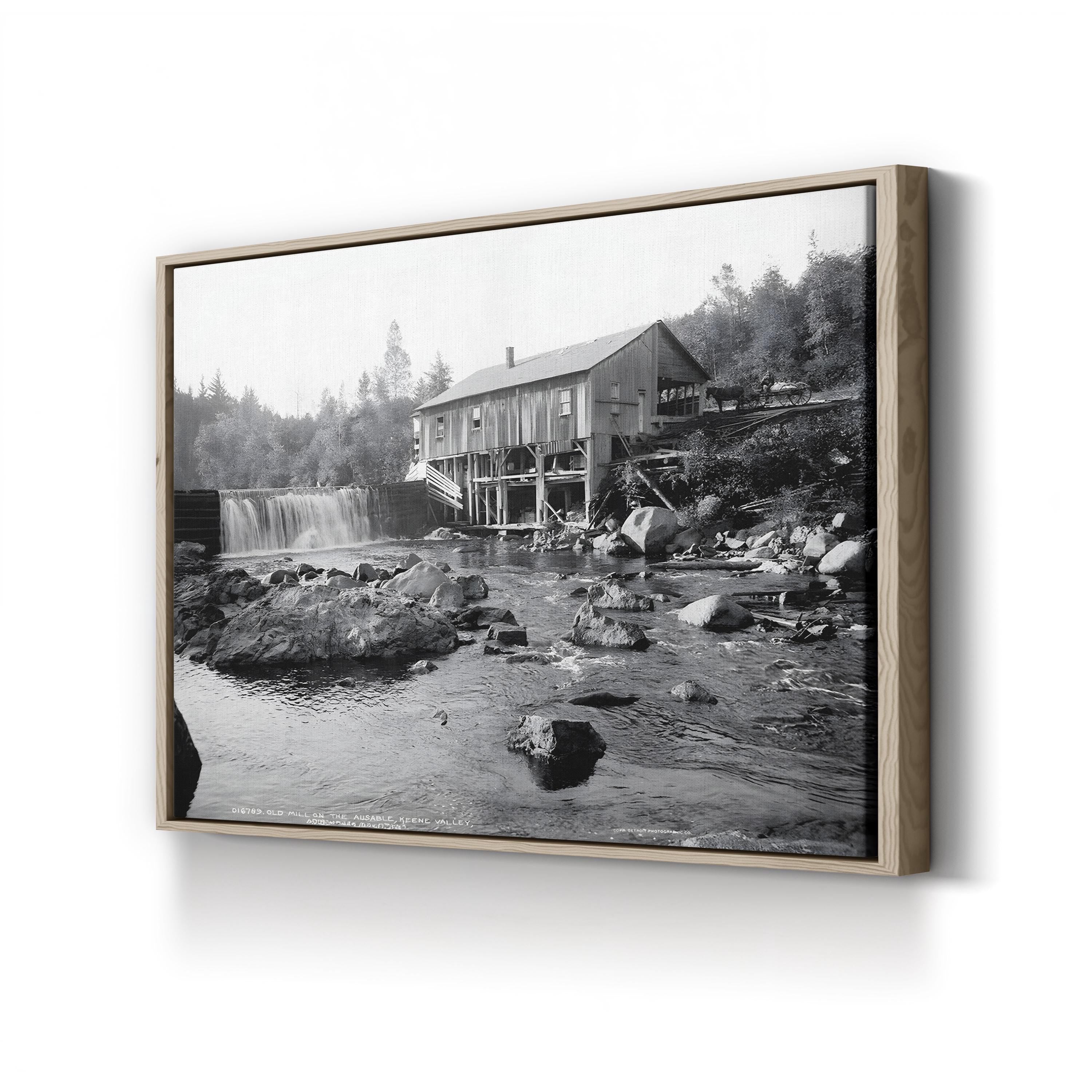 An Old Mill on the Ausable River, Adirondack Mountains, New York, c.1903 – Black & White Vintage Landscape Photograph Canvas