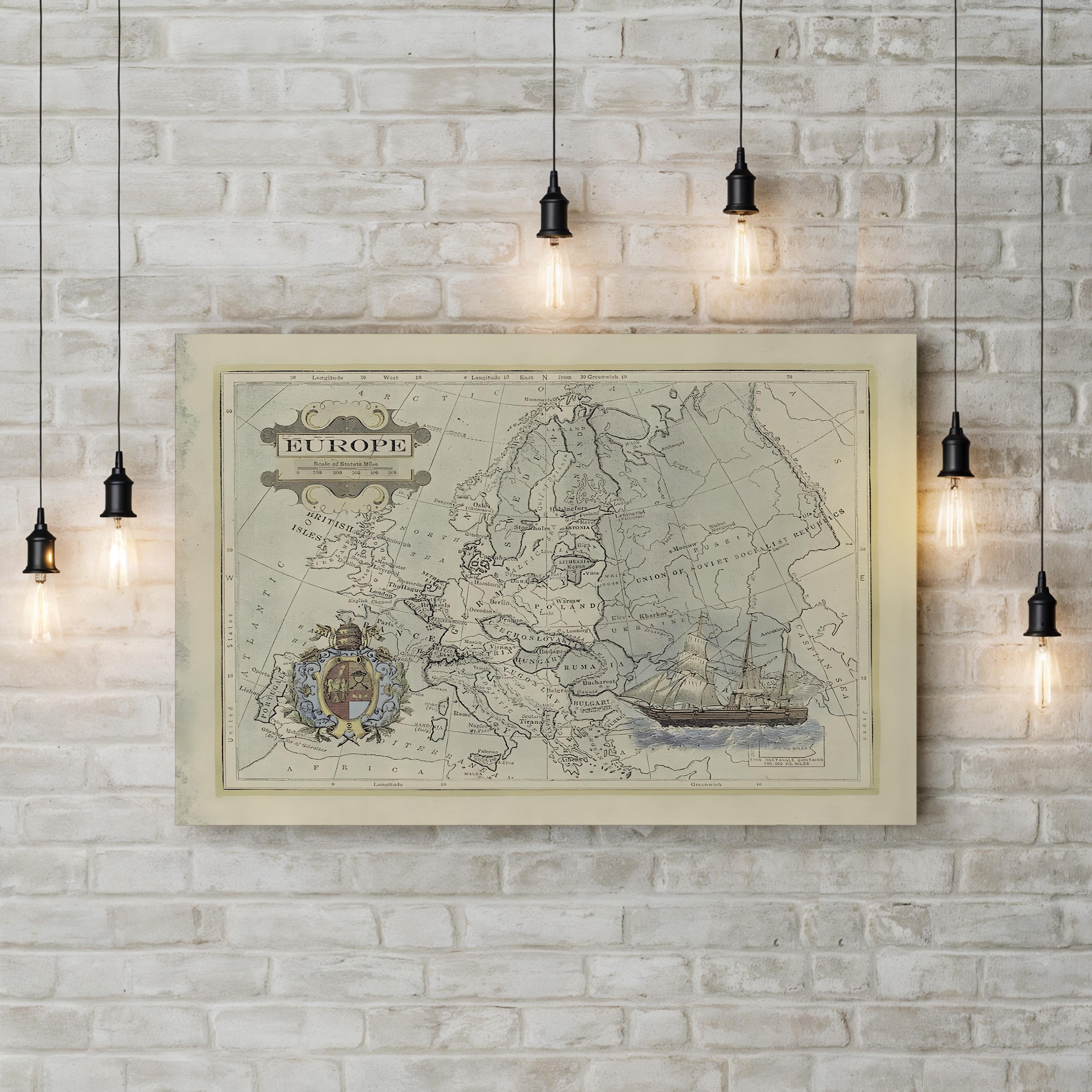 Historical Map of Europe – Period Illustration Wall Art | Antique Cartography Canvas Print