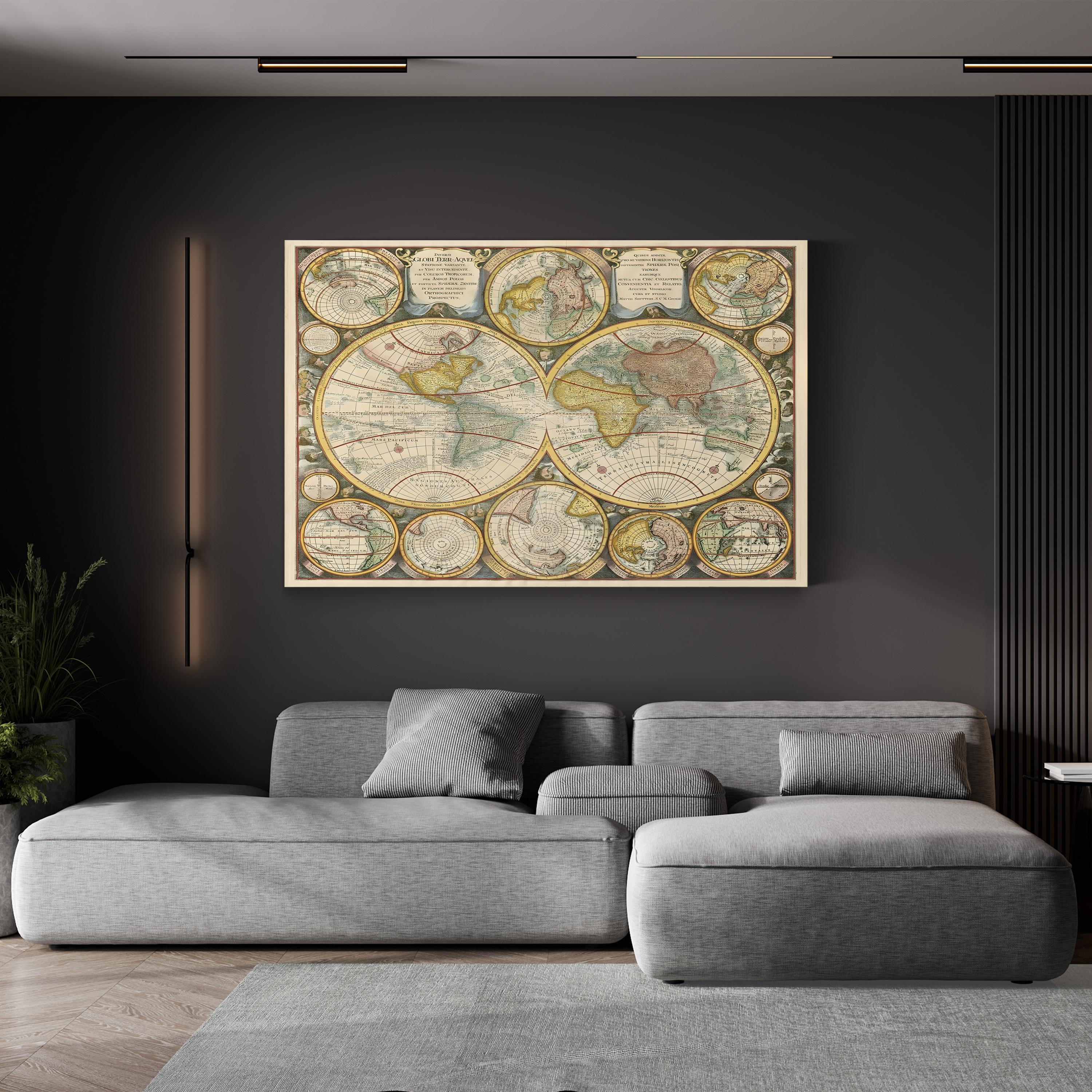 Antique World Map Collage – Historical Map Wall Art | Vintage Globe Canvas Print