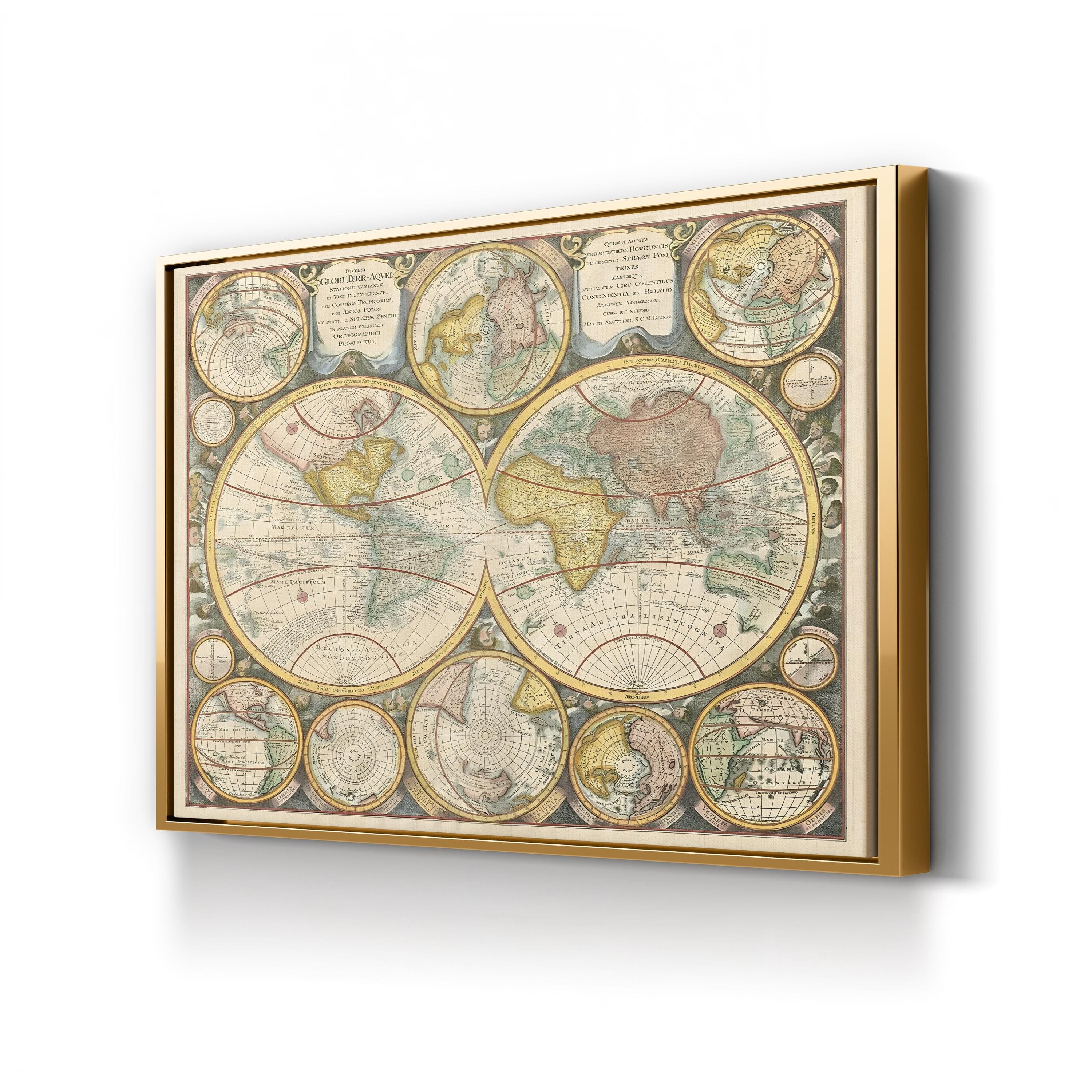 Antique World Map Collage – Historical Map Wall Art | Vintage Globe Canvas Print