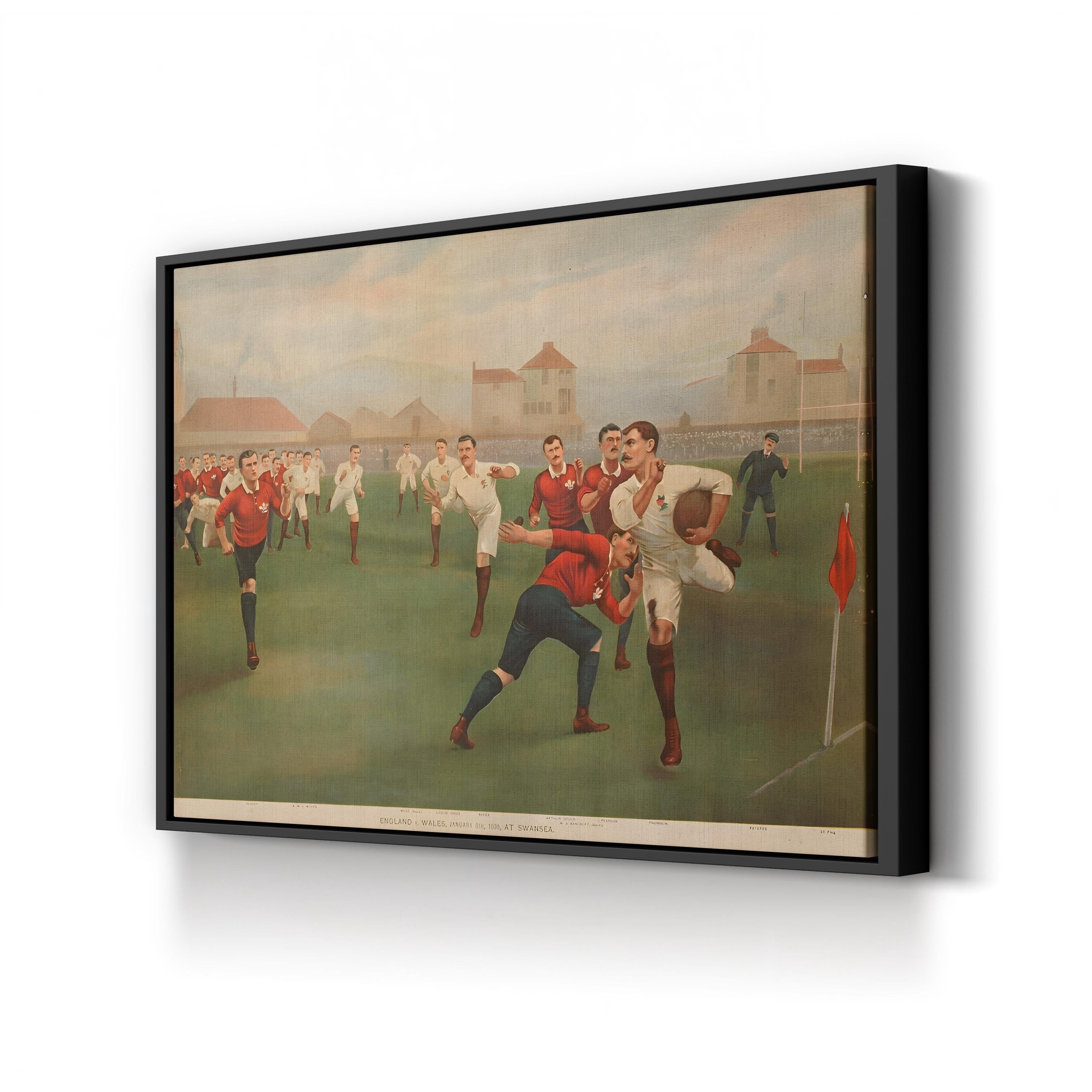 1895 England vs Wales Football canvas print in Black frame