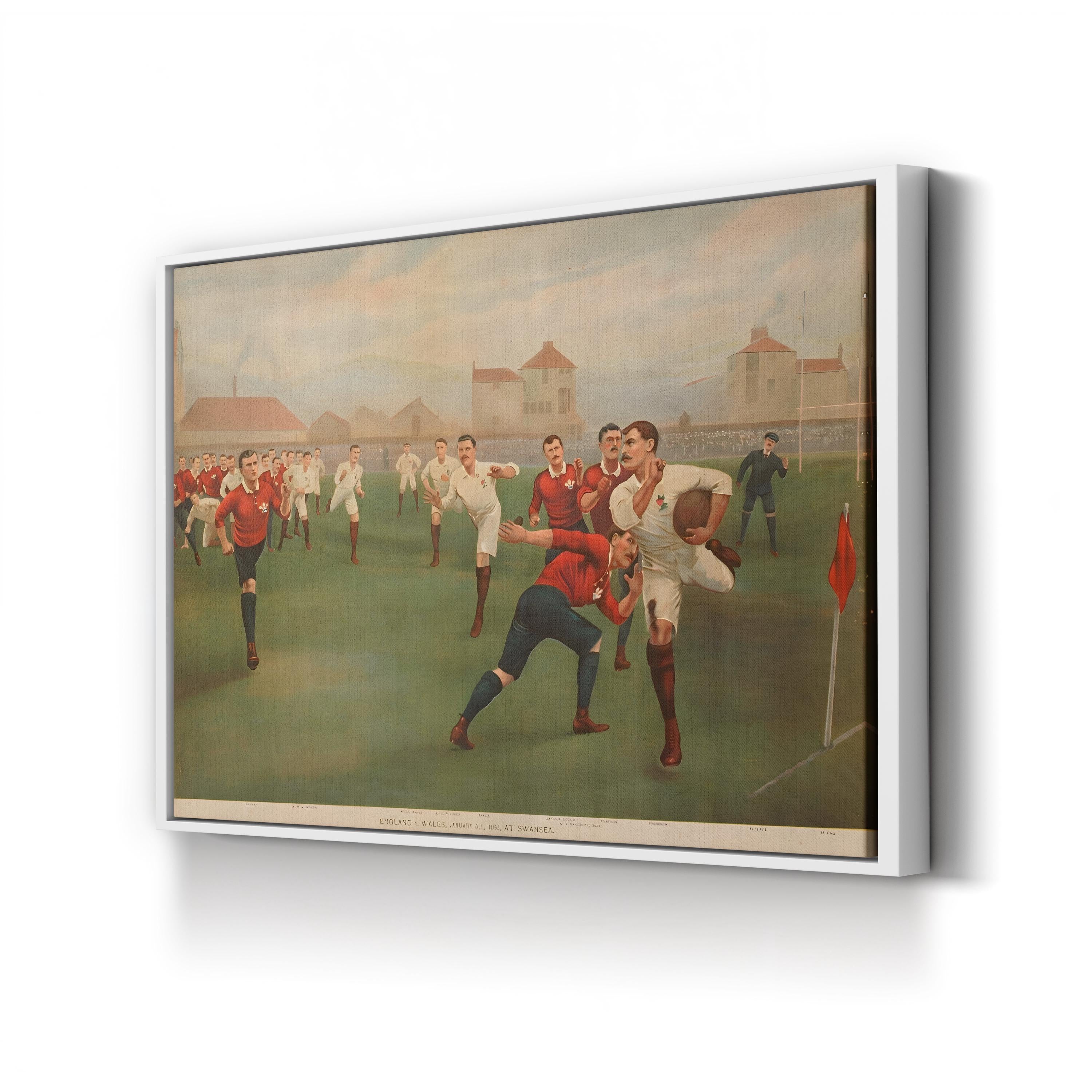 1895 England vs Wales Football canvas print in White frame